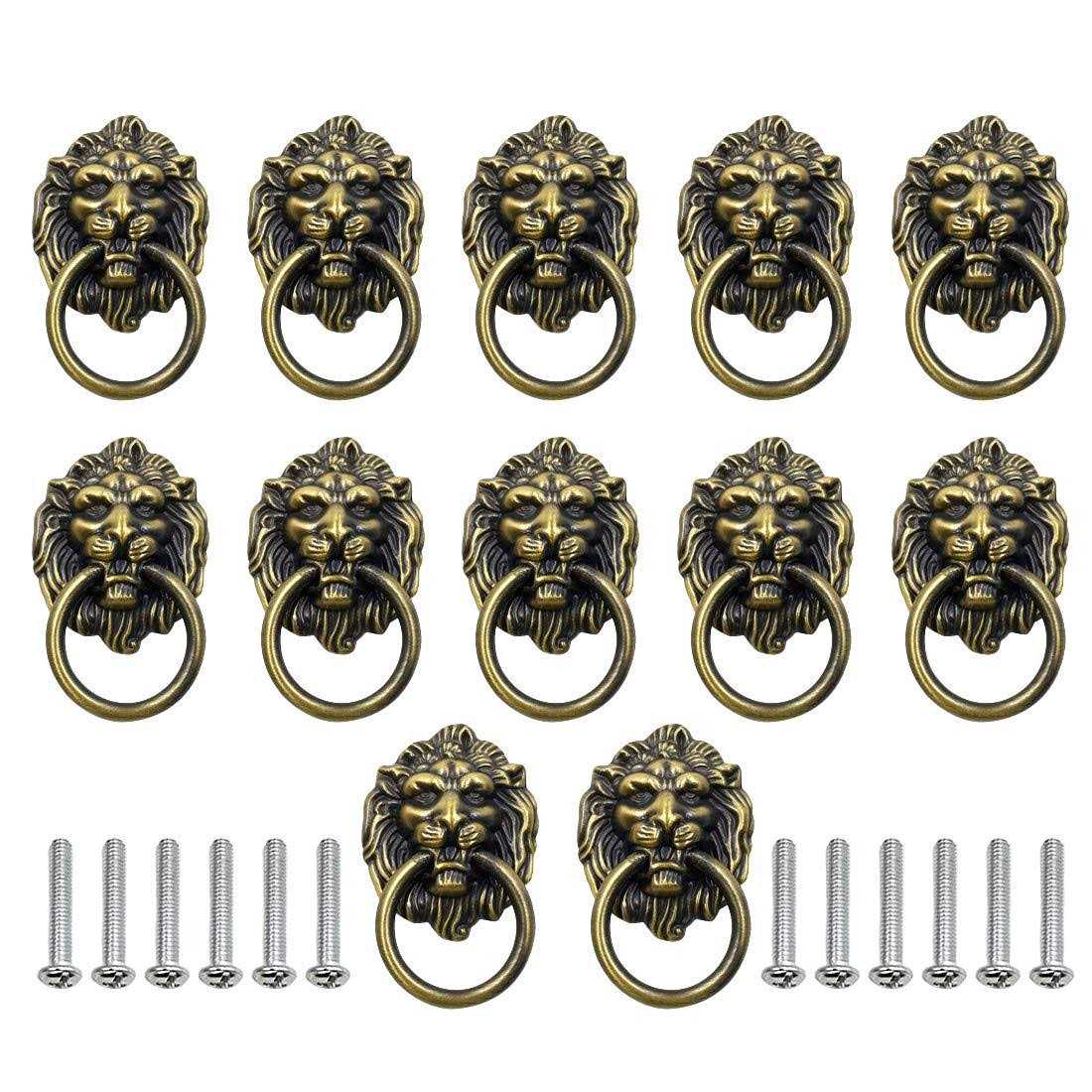 Luomorgo 12 Pack Cabinet Knobs Pulls Lion Head Ring Pulls Handle for Drawer Dresser Wardrobe Kitchen Cupboard - Cheap Fitting