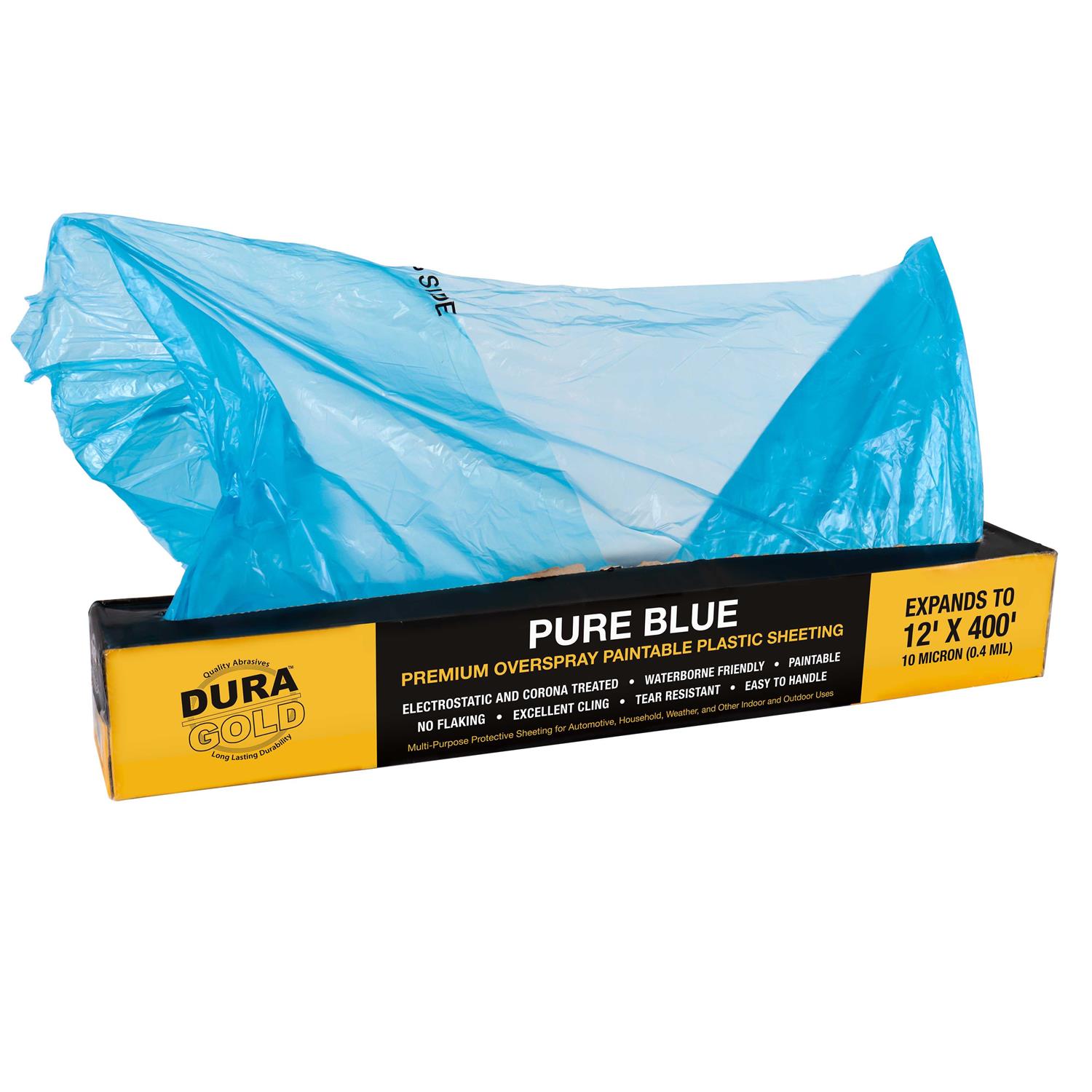 Dura-Gold Roll of Pure Blue Premium Overspray Paintable Plastic Sheeting - Cheap Fitting