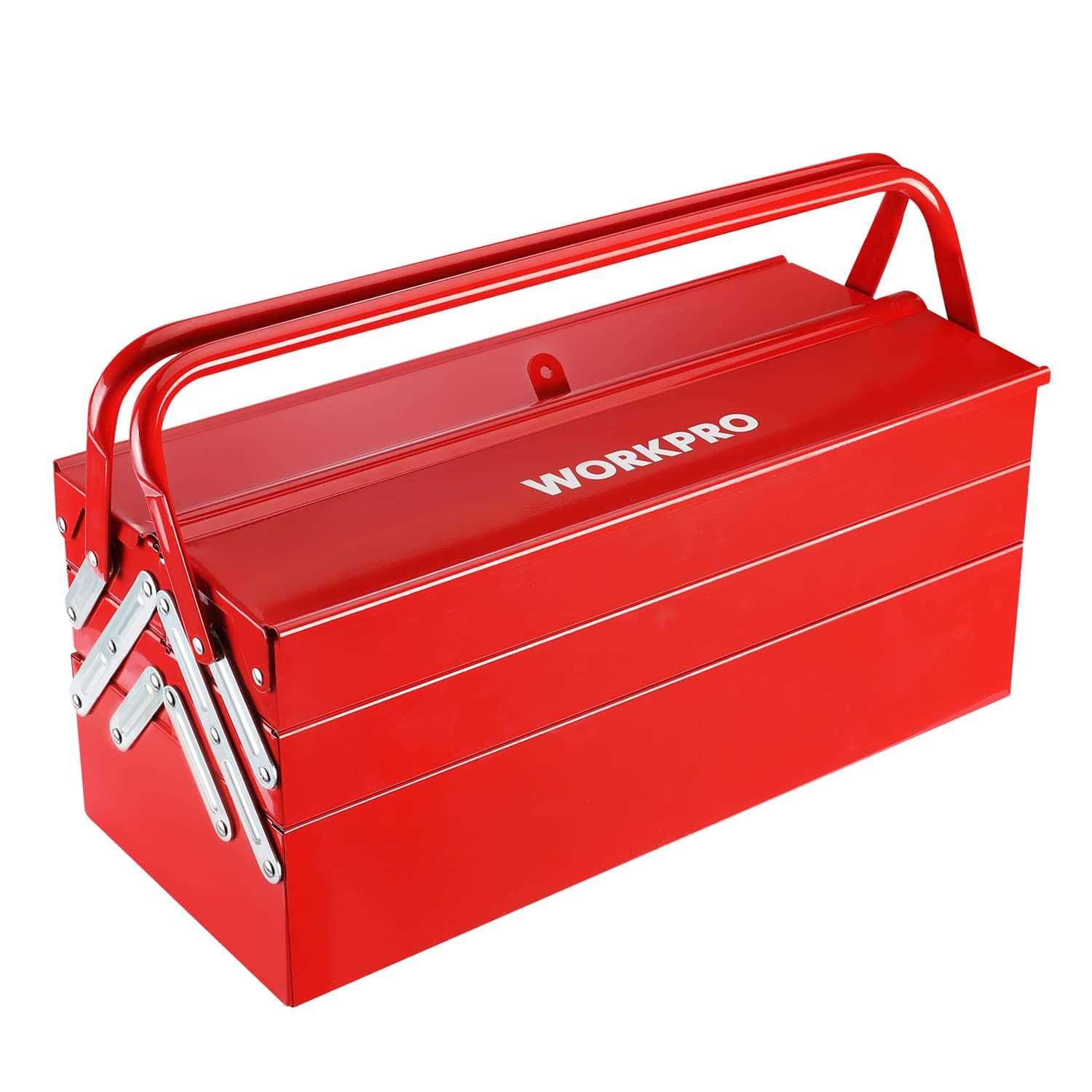 WORKPRO Metal Tool Box 18-inch Cantilever Folding Red Storage Box - Cheap Fitting