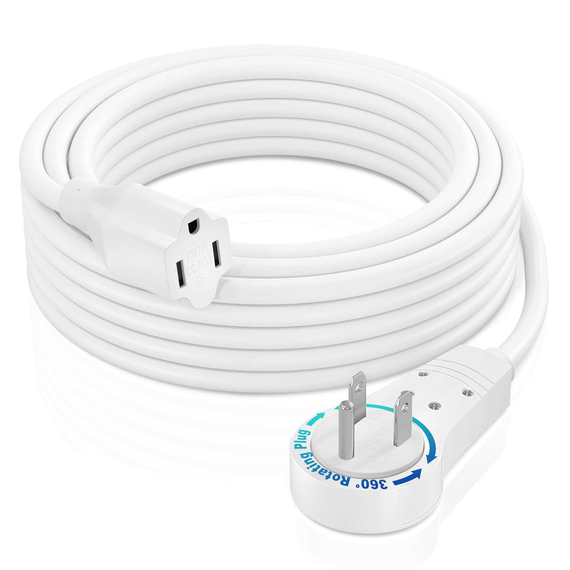 Maximm Extension Cord White Flat Plug Rotating Short Power Cord Single Outlet - Cheap Fitting
