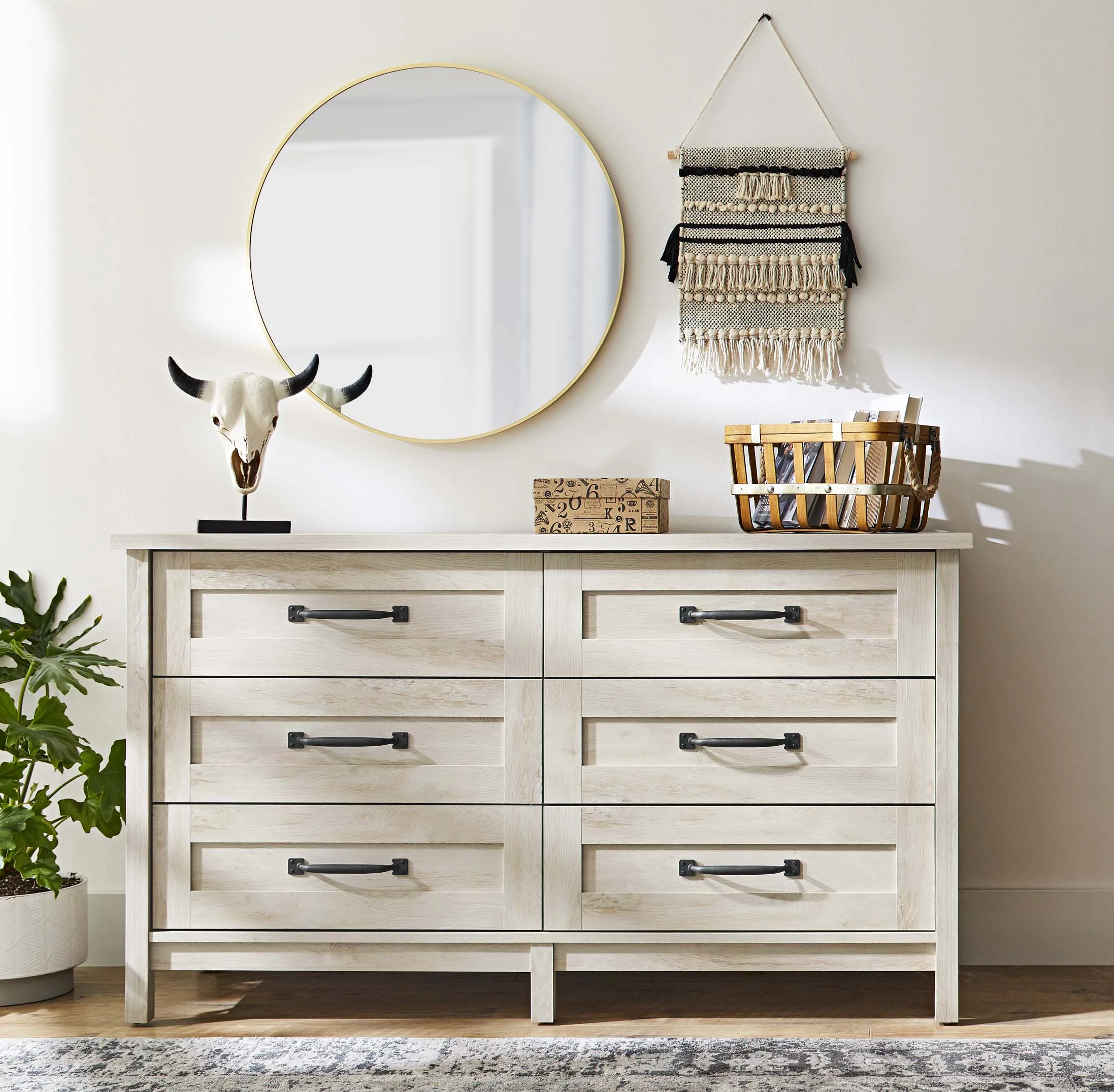 Better Homes & Gardens Modern Farmhouse 6 Drawer Dresser, Rustic White Finish - Cheap Fitting