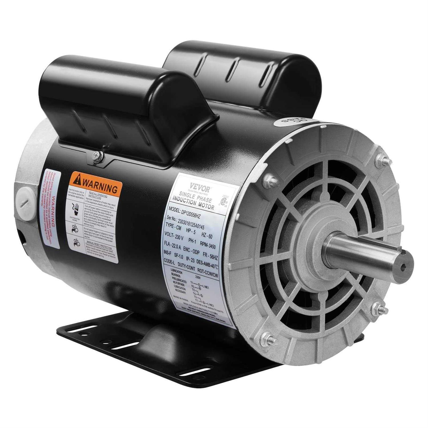 VEVOR 5HP Air Compressor Motor 3450 RPM Single Phase Electric Motor 7/8 in. Keyed shaft 230V FLA 22A 56 Frame CW/CCW Rotation DXKYJDJTODP5HWZ57V7 - Cheap Fitting