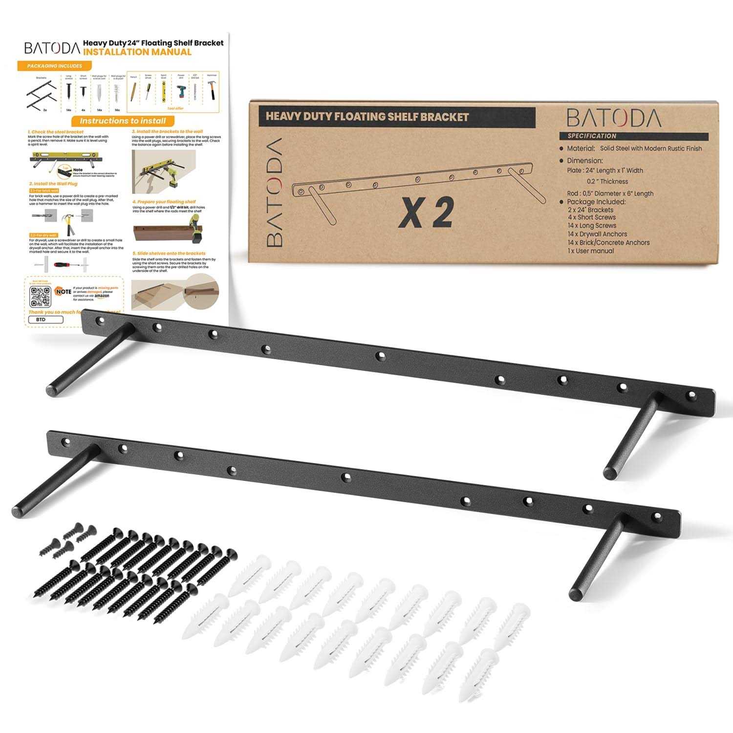 BATODA Heavy Duty Floating Shelf Bracket – Solid Steel Blind Shelf Supports - Cheap Fitting