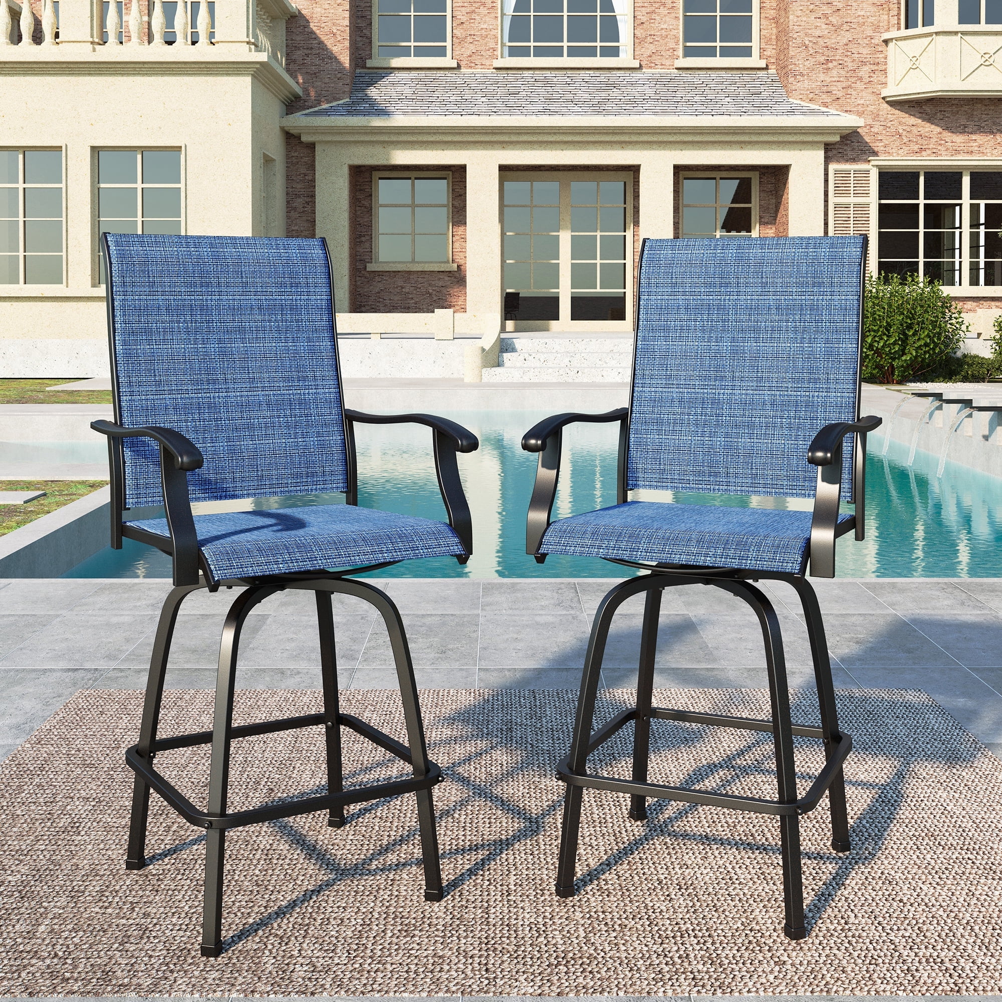 Summit Living Outdoor Swivel Barstools Set of 2,Metal Frame Height Chairs,Black&Brown - Cheap Fitting