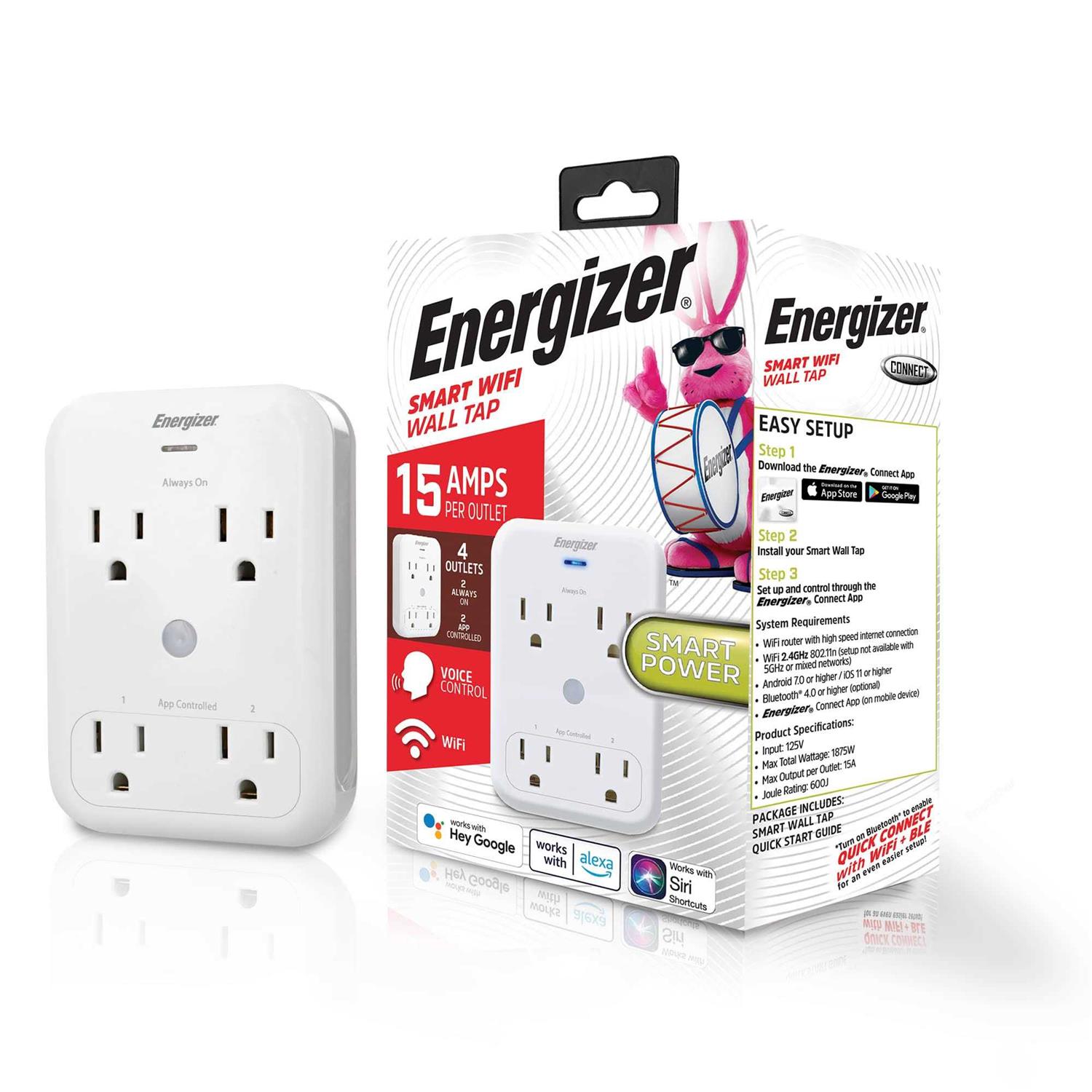 Energizer EWT3-1000-WHT 4-Outlet Smart Wi-Fi Wall Tap - Cheap Fitting