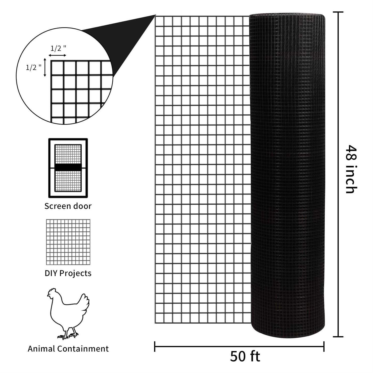 DWALE Hardware Cloth Pvc Coated Wire Mesh 48” x Mesh Black Vinyl Coated Fence Chicken Wire Fencing Gauge Chain Link Fence for Chicken - Cheap Fitting