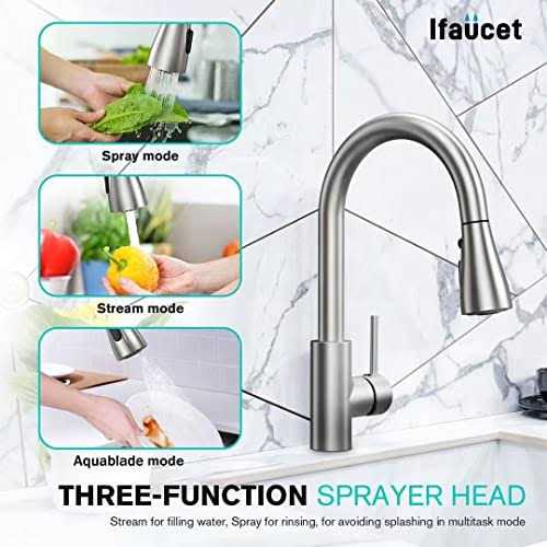 Ifaucet Kitchen Faucet Head Replacement 3 Modes with 12 Adapters Pull Down Spray Head for Kitchen Faucet - Cheap Fitting