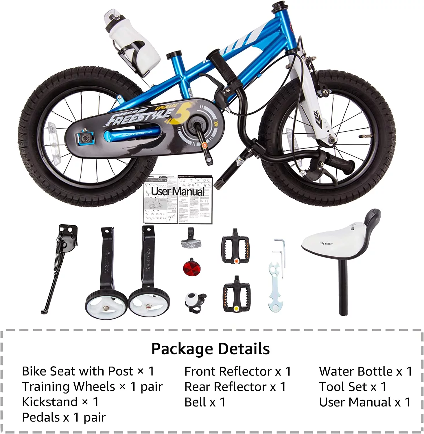 Royalbaby Freestyle 14 In Blue Kids Bike Boys and Girls Bike Two hands brakes - Cheap Fitting