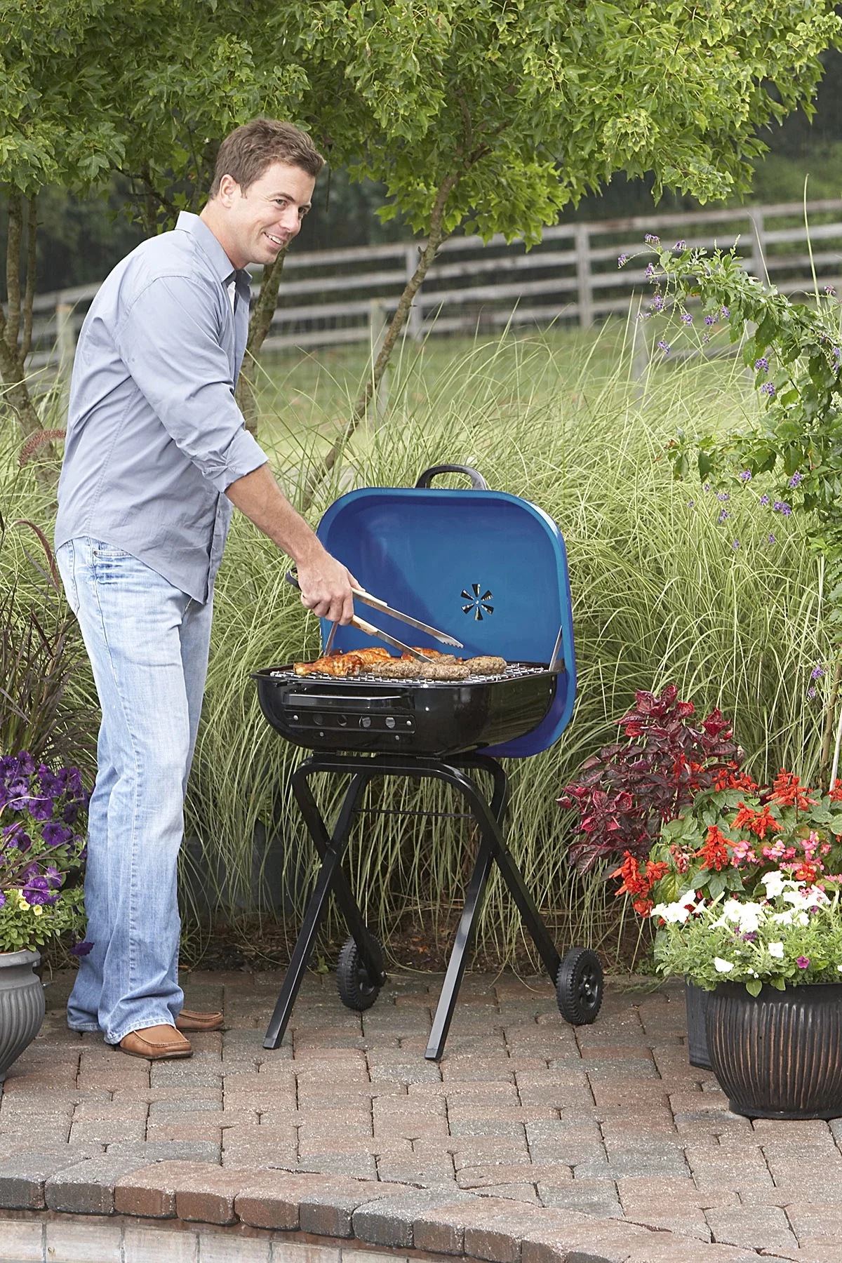Americana Walk-A-Bout 100% Pre-Assembled Portable Steel Charcoal Grill in Blue - Cheap Fitting