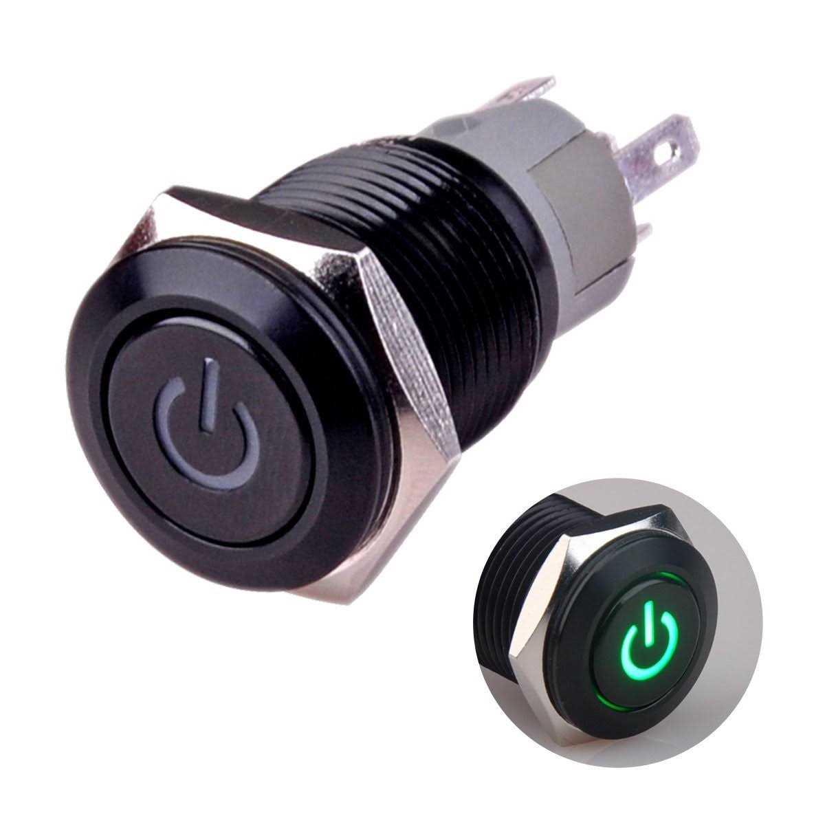 Ulincos Latching Push Button Switch U16F5 1NO1NC SPDT ON/Off Silver Stainless Steel Shell Power Symbol LED Suitable - Cheap Fitting
