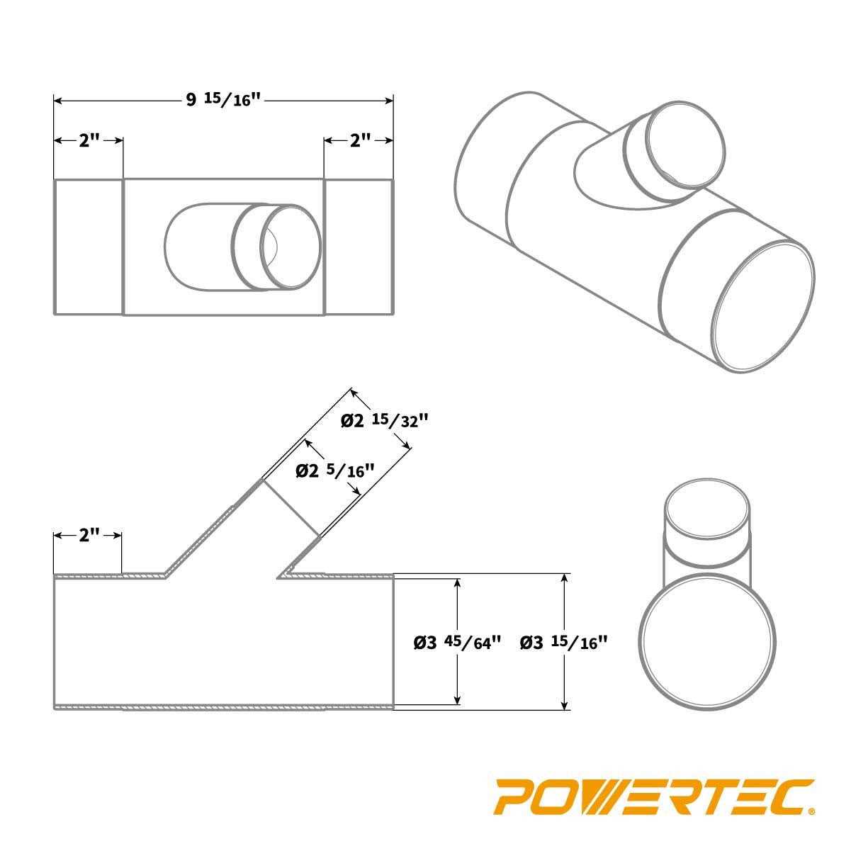Powertec 70190 4-Inch by 2-1/2-Inch Y-Fitting - Cheap Fitting