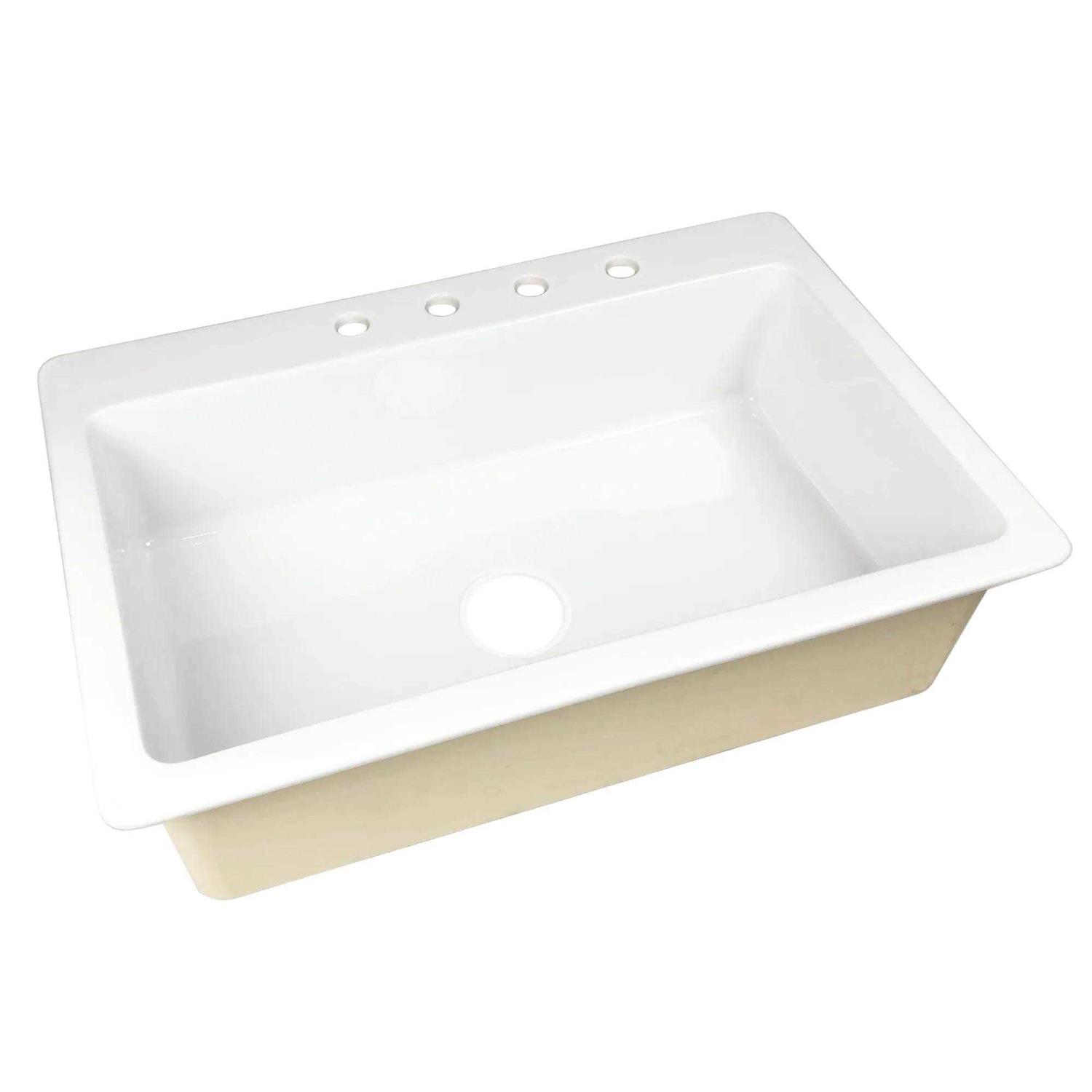 SINKOLOGY Jackson 33 in. 4-Hole Drop-in Single Bowl Crisp White Fireclay Kitchen Sink SK411-33FC-WH-4R - Cheap Fitting
