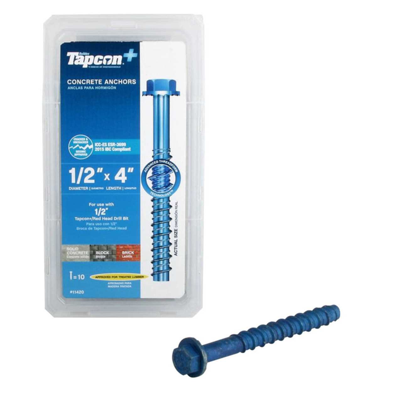 11420 Tapcon Concrete Screw Anchors 1/2 by 4	11420 Tapcon Concrete Screw Anchors 1/2 by 4 - Cheap Fitting