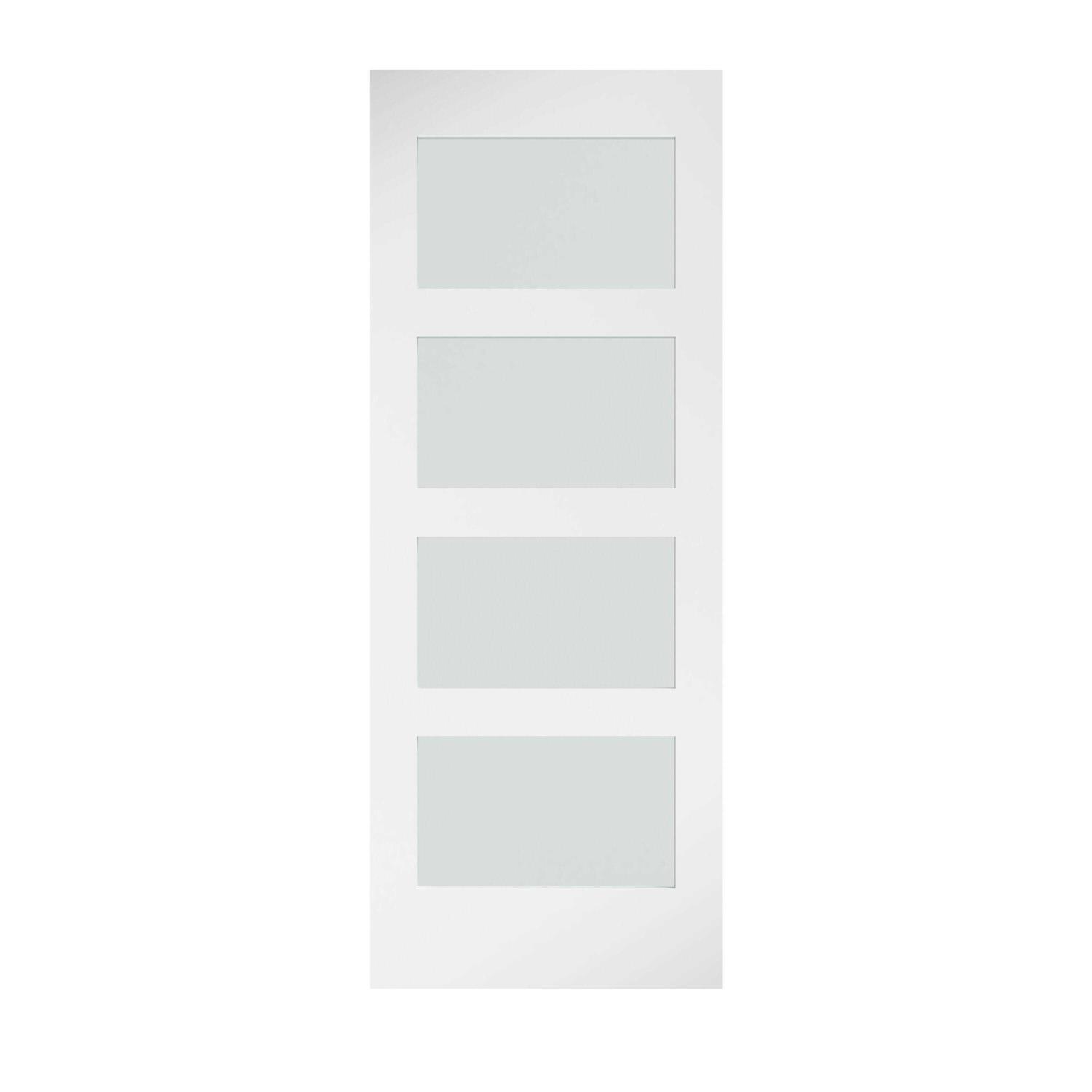 EightDoors 1-3/8 in. Frosted Glass 4-Lite Shaker Primed Solid Wood Core Interior Barn Door Slab - Cheap Fitting