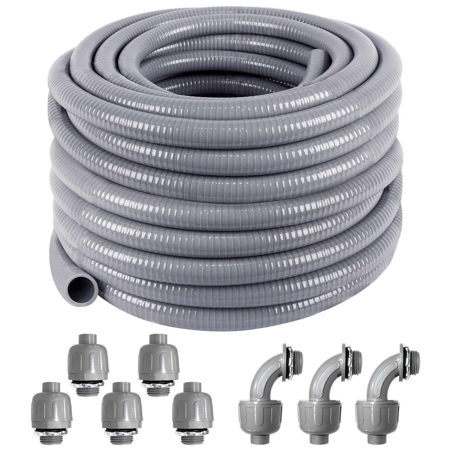 Ansgery 1/2inch 25ft Electrical Conduit Kit,with 5 Straight and 3 Angle Fittings Included,Flexible Non Metallic Liquid Tight Electrical Conduit - Cheap Fitting