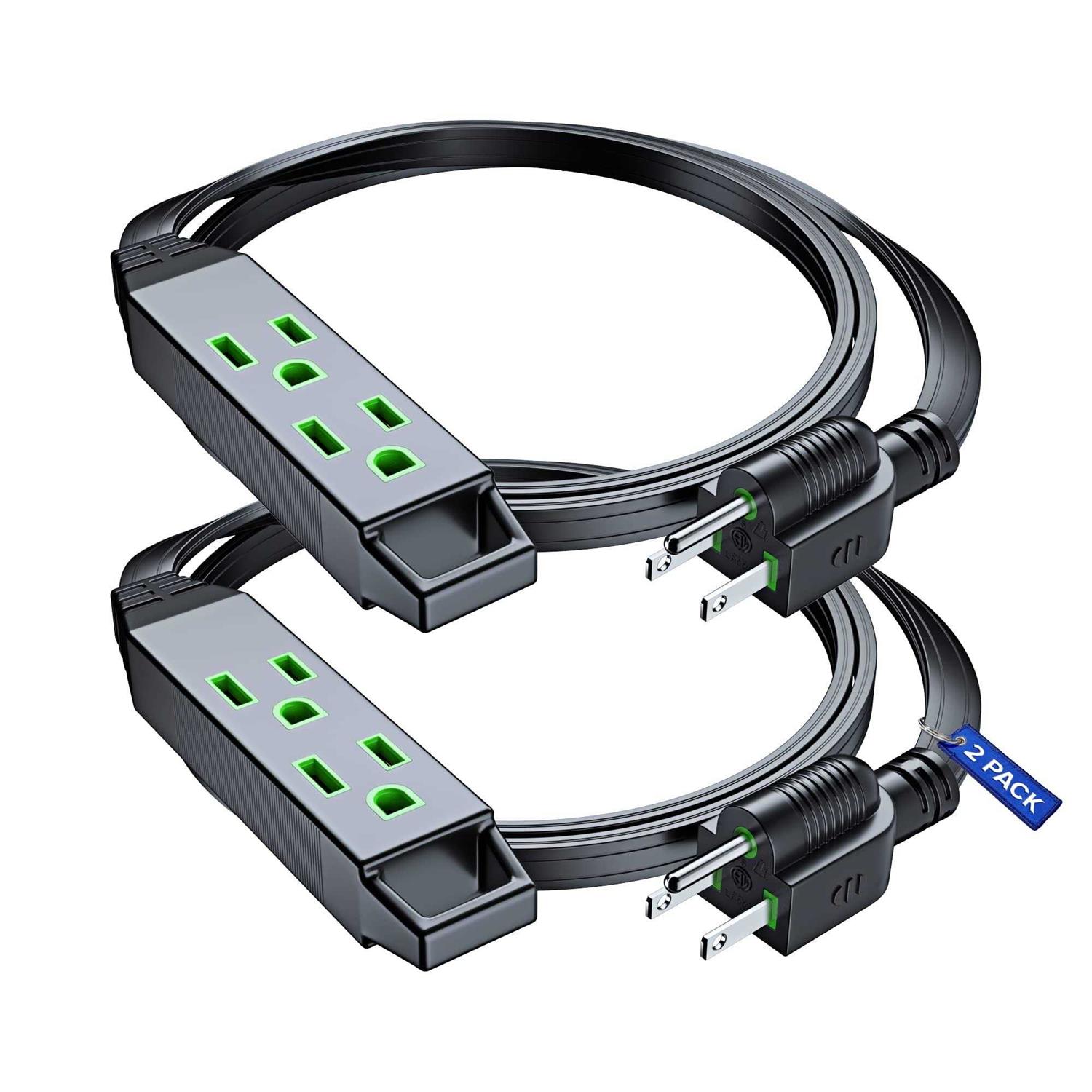 Maximm Extension Cord with Multiple Outlets with Thin Space-Saving Flat Wire Design - Cheap Fitting