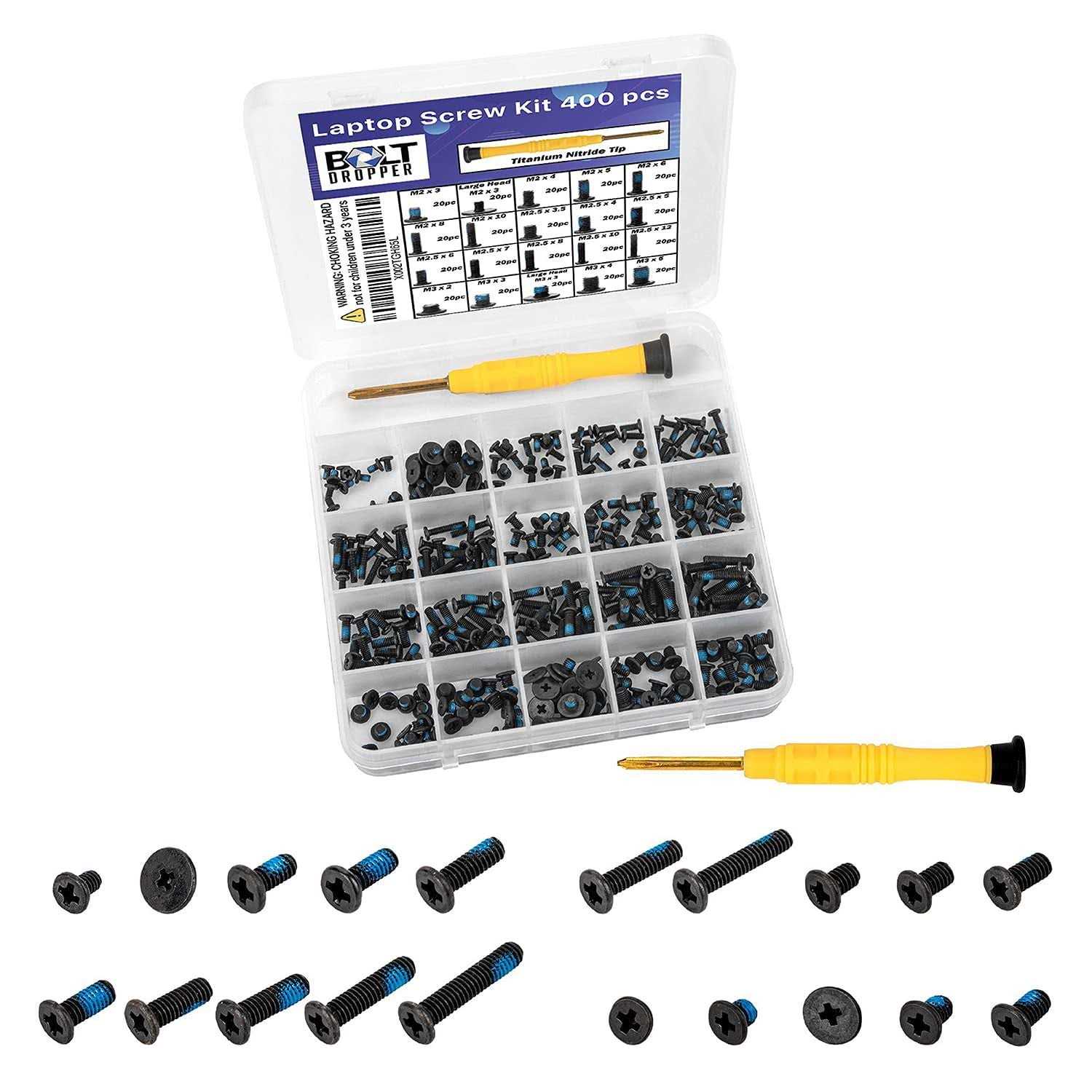 Bolt Dropper 400pcs Laptop Screws w/Blue Nylok Titanium Nitride Screw Driver - Cheap Fitting
