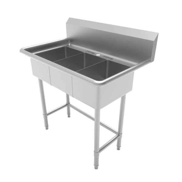 Glacier Bay All-in-One 38 in. Stainless Steel 3 Compartment Commercial Utility Kitchen Sink with Faucet U3824T - Cheap Fitting