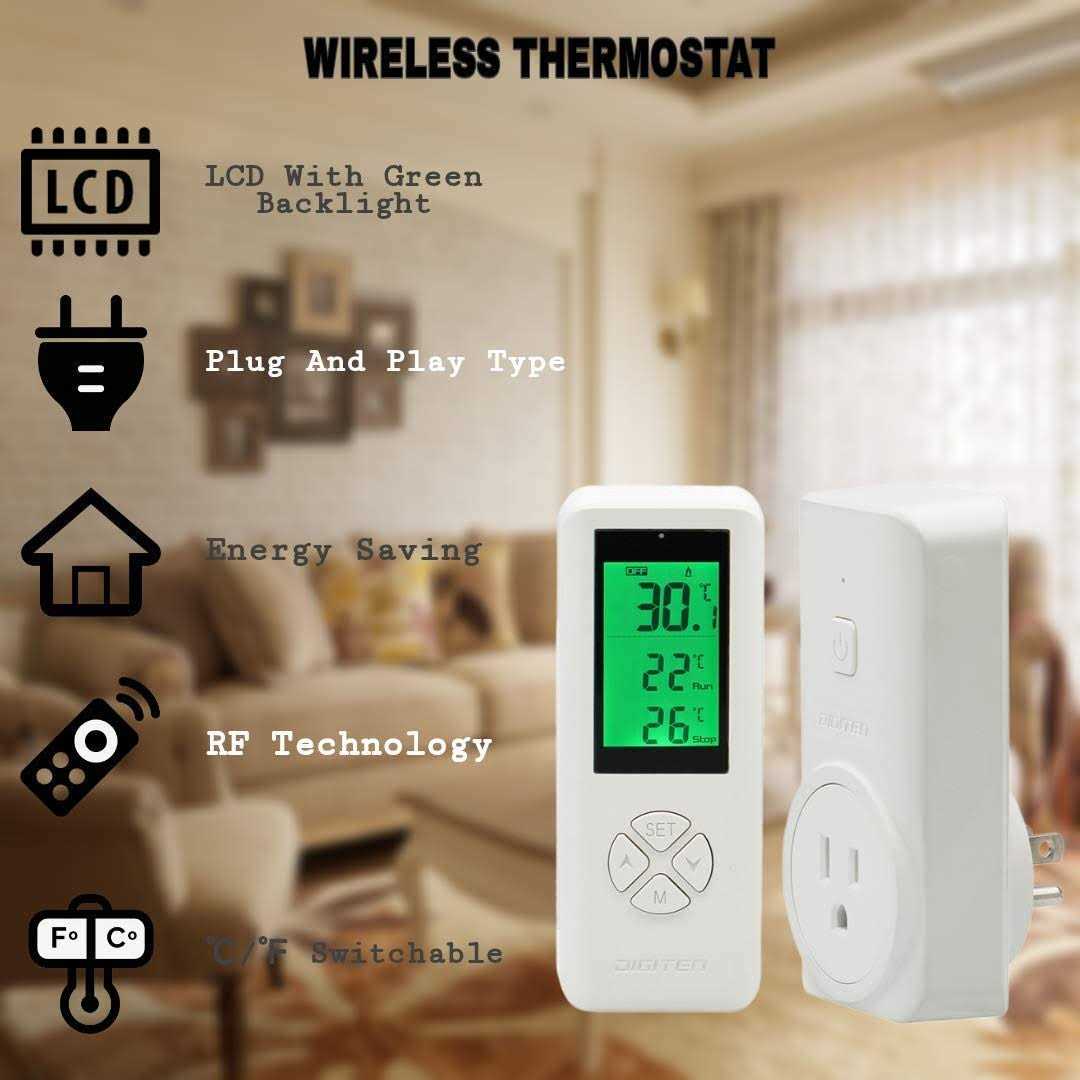 DIGITEN Wireless Temperature Controlled Outlet Digital Plug in Thermostat Outlet with Remote Control Built in Temp Sensor Heating & Cooling for A/c - Cheap Fitting