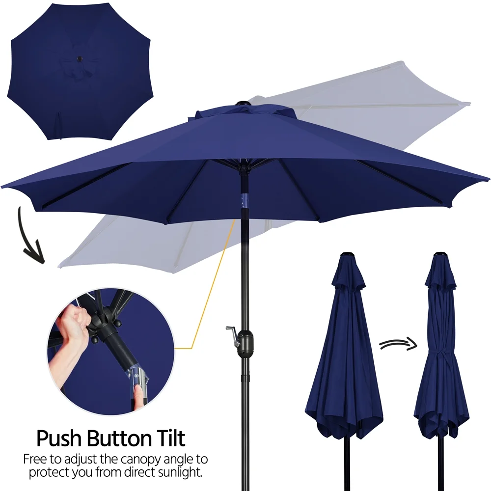 Alden Design 9FT Patio Umbrella 8 Ribs with Push Button Tilt and Crank, Navy Blue - Cheap Fitting