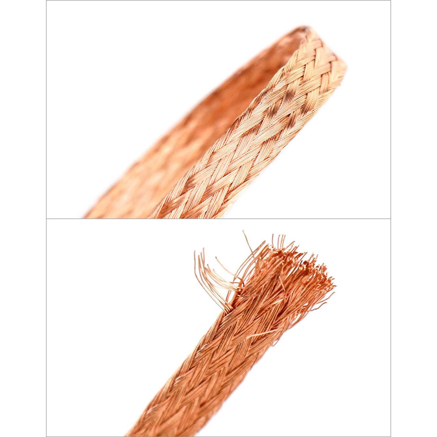 QWORK Flat Copper Braid Cable 6mm Flat Copper Braided Ground Strap Wire - Cheap Fitting