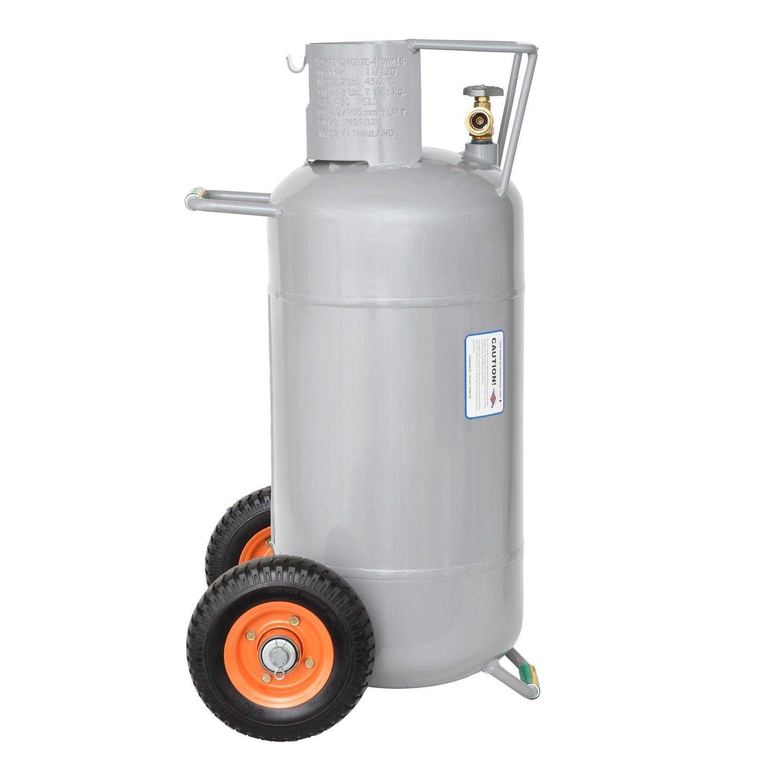 Flame King 40lb Horizontal & Vertical HOG Propane Tank Cylinder with Wheels - Cheap Fitting