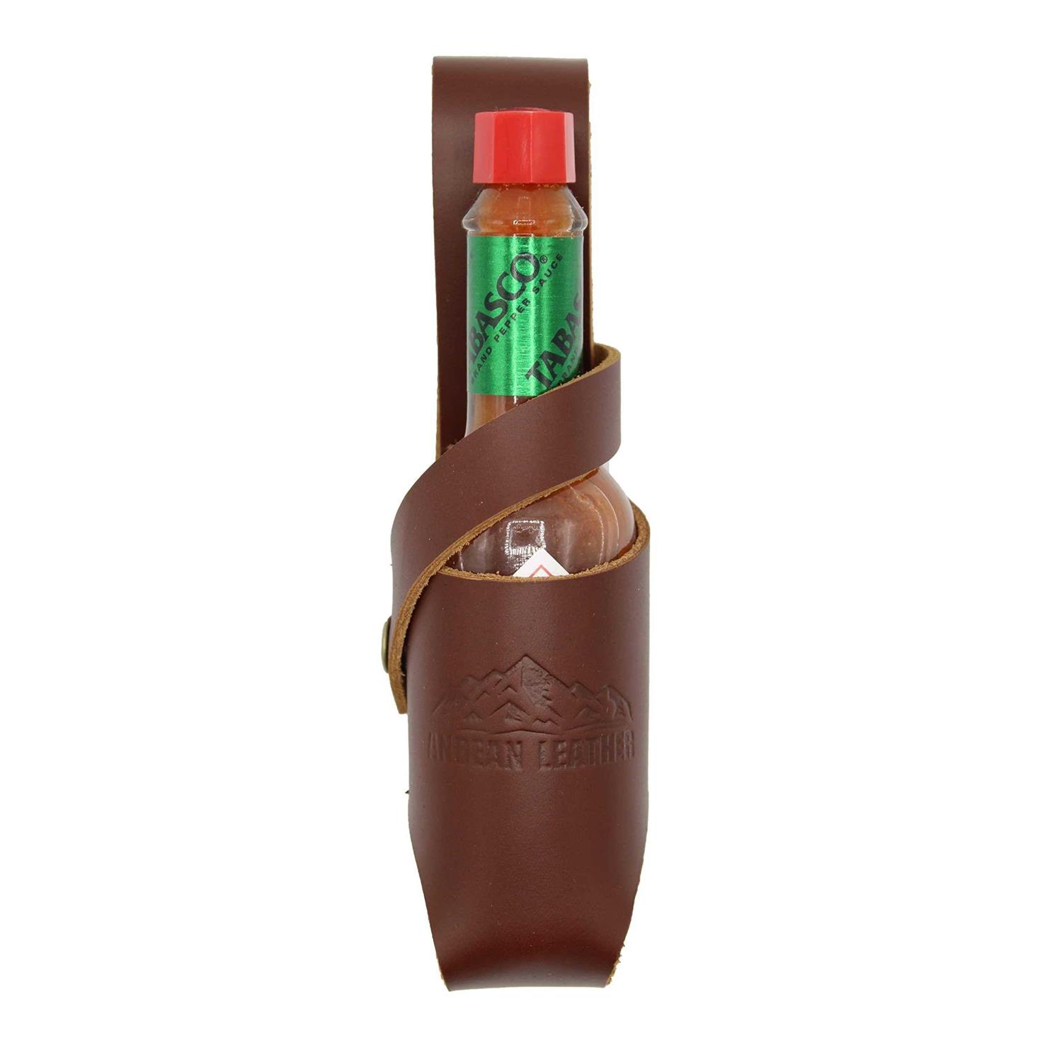 Andean Leather Hot Sauce Holster, Bottle Belt Holder Great for Tabasco, Sriracha and More - Cheap Fitting