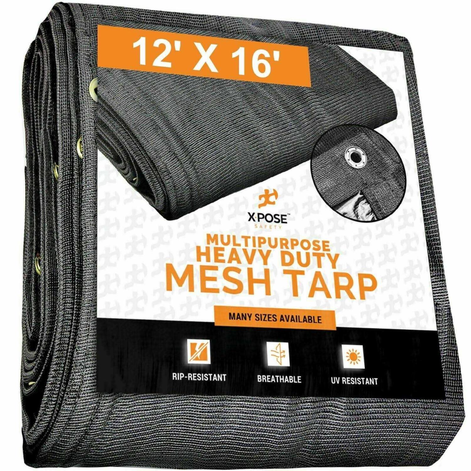 Xpose Safety Heavy Duty Mesh Tarp 12 x Multipurpose Black Protective Cover with Air Flow BMT - Cheap Fitting
