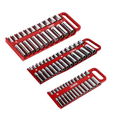 ARES 60161-3-Piece Red Magnetic Socket Holder Set – 1/4-Inch, 3/8-Inch, and 1/2-Inch Socket Holders – Holds Standard and Deep Sockets – Securely - Cheap Fitting