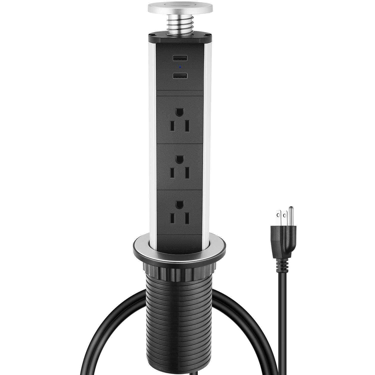 Jgstkcity Pop Up Outlet for Kitchen Countertop,2.5 Hole Size Grommet Power Pop Out Outlet with USB,Pulling Pop Up Socket for Home,Office Worktop - Cheap Fitting