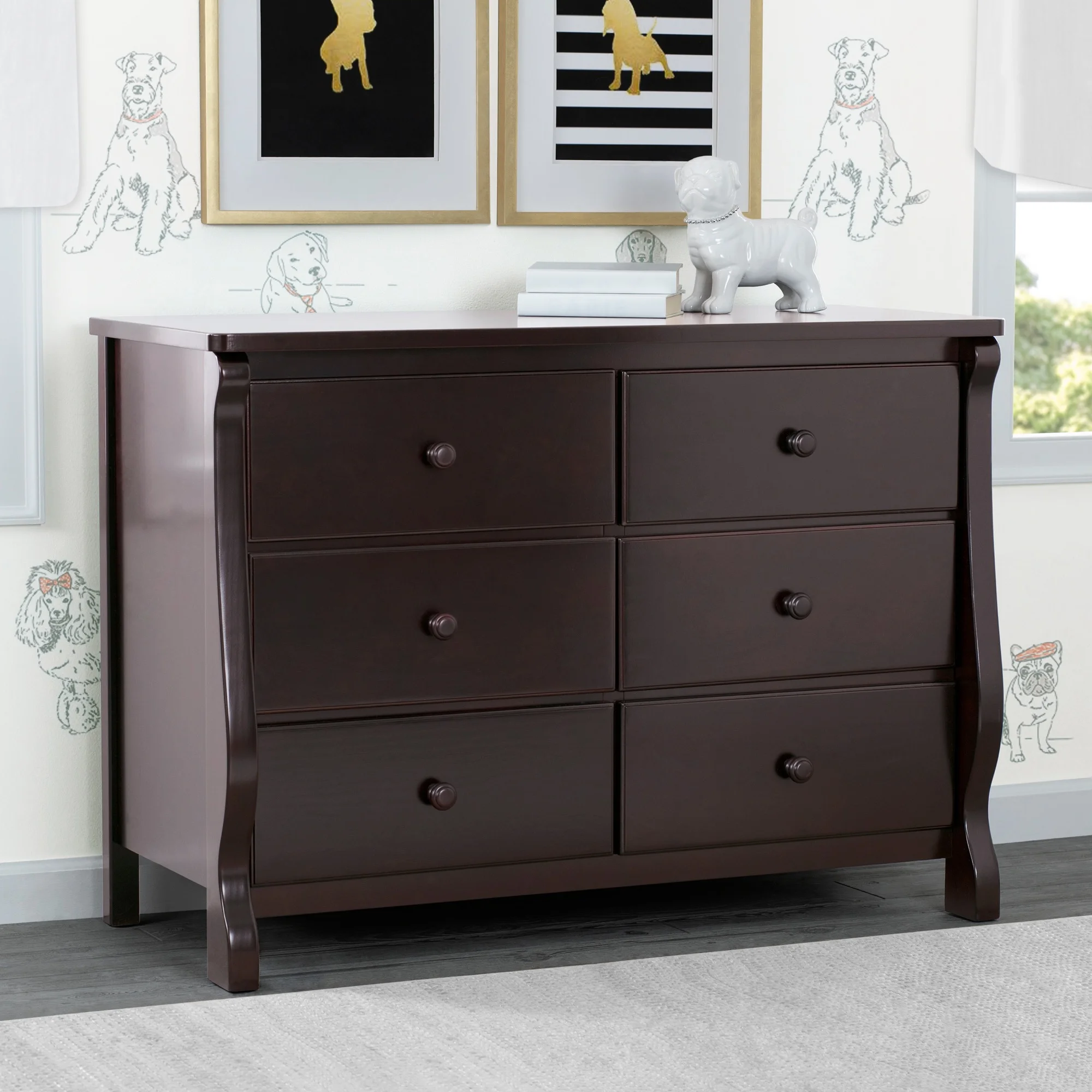 Delta Children Universal 6 Drawer Dresser with Interlocking Drawers - Greenguard Gold Certified, Dark Chocolate - Cheap Fitting