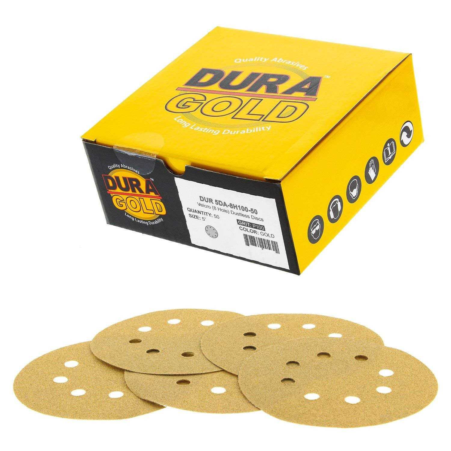 Dura-Gold Premium Grit 5 inch Gold Sanding Discs 8-Hole Dustless Hook and Loop for DA Sander - Cheap Fitting