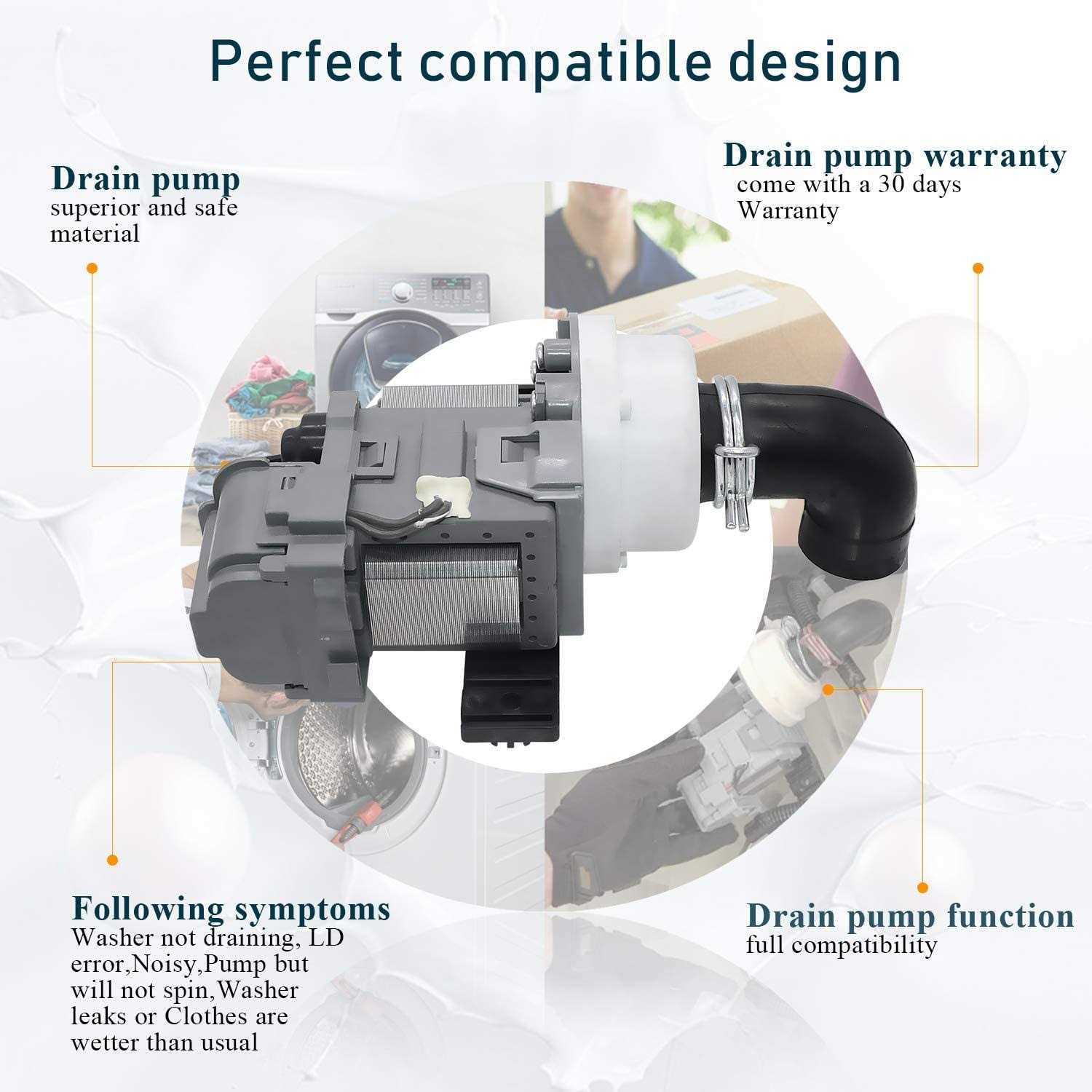 W10536347 W10155921 W10049390 Washer Drain Pump with 3 Mounting Screws by Beaquicy - Cheap Fitting