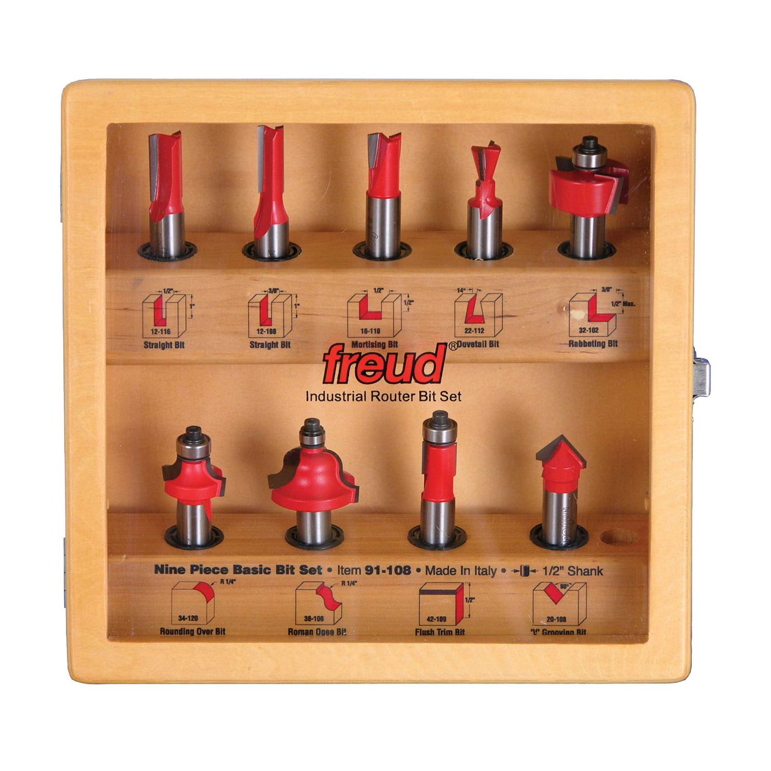 Freud 91-108 9 Piece Basic Router Bit Set - Cheap Fitting