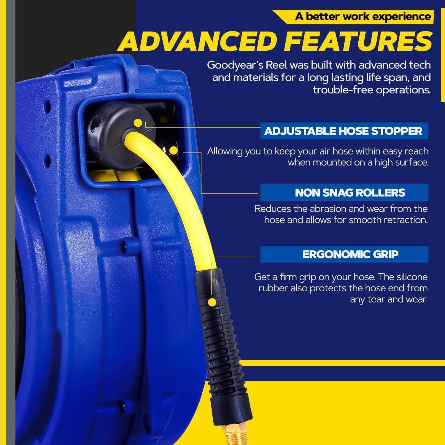 Goodyear Mountable Retractable Air Hose Reel 1/4 x 50′ ft - Cheap Fitting
