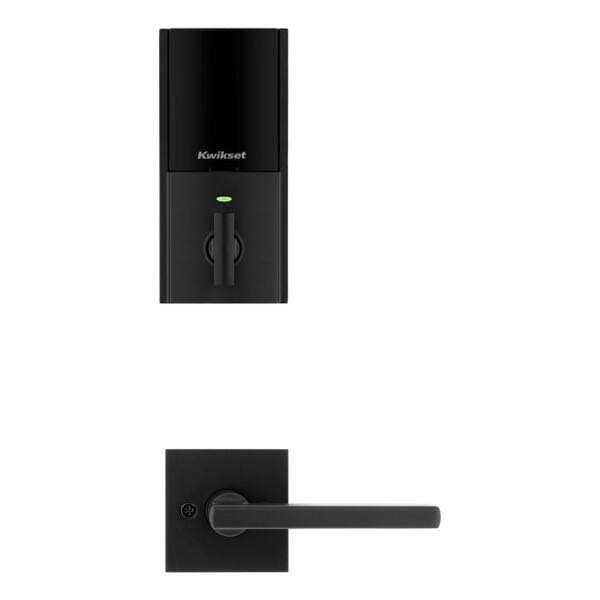 Kwikset Halo Touch Matte Black CNT Fingerprint WiFi Elec Smart Lock Deadbolt Feat SmartKey Security with San Clemente Handleset - Cheap Fitting