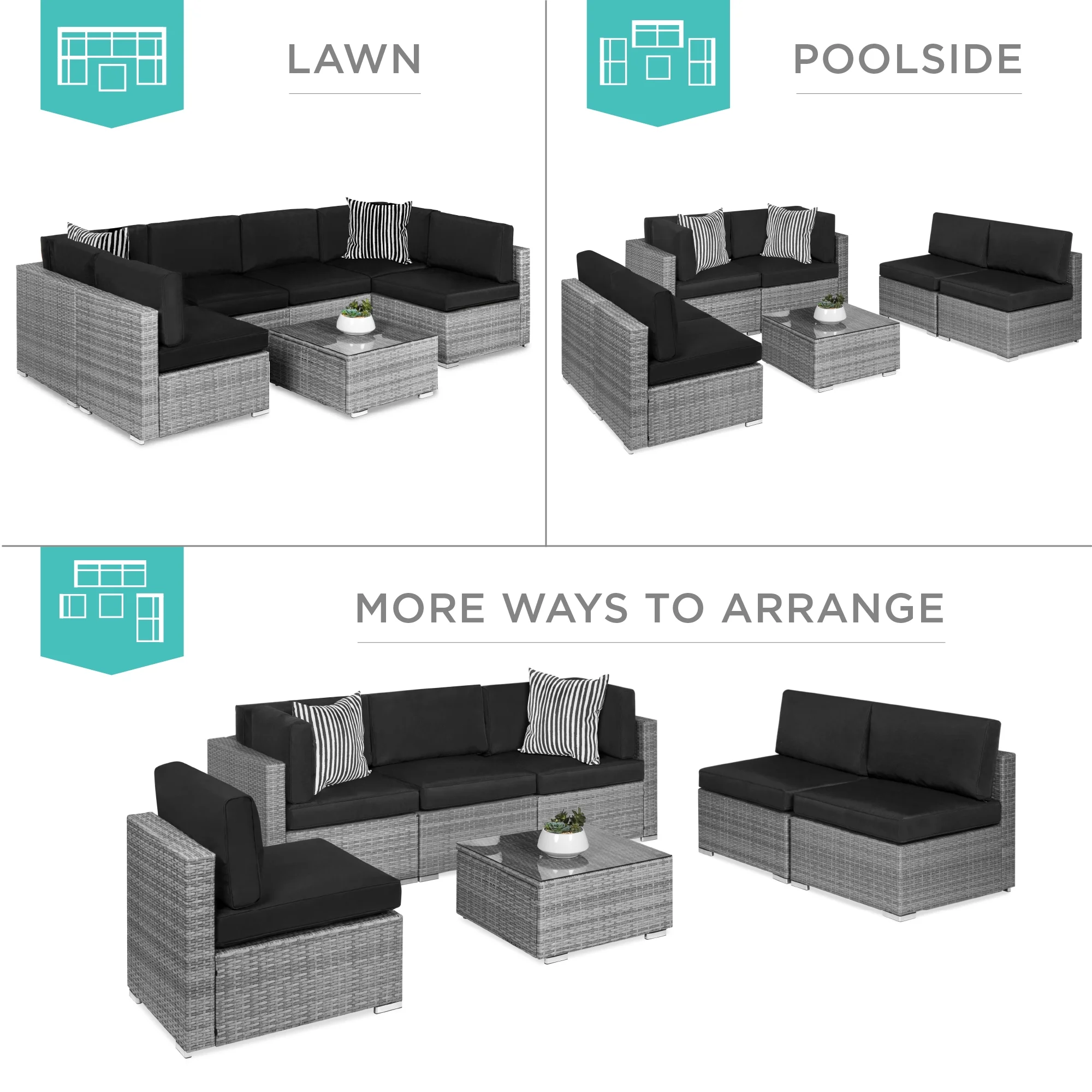 Best Choice Products 7-Piece Outdoor Modular Patio Conversation Furniture, Wicker Sectional Set - Gray/Navy - Cheap Fitting