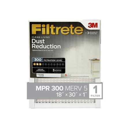 Filtrete 18x30x1 Air Filter, MPR 300 Merv 5, Dust Reduction, 1 Filter, Size: 18 inch x 30 inch x 1 inch - Cheap Fitting