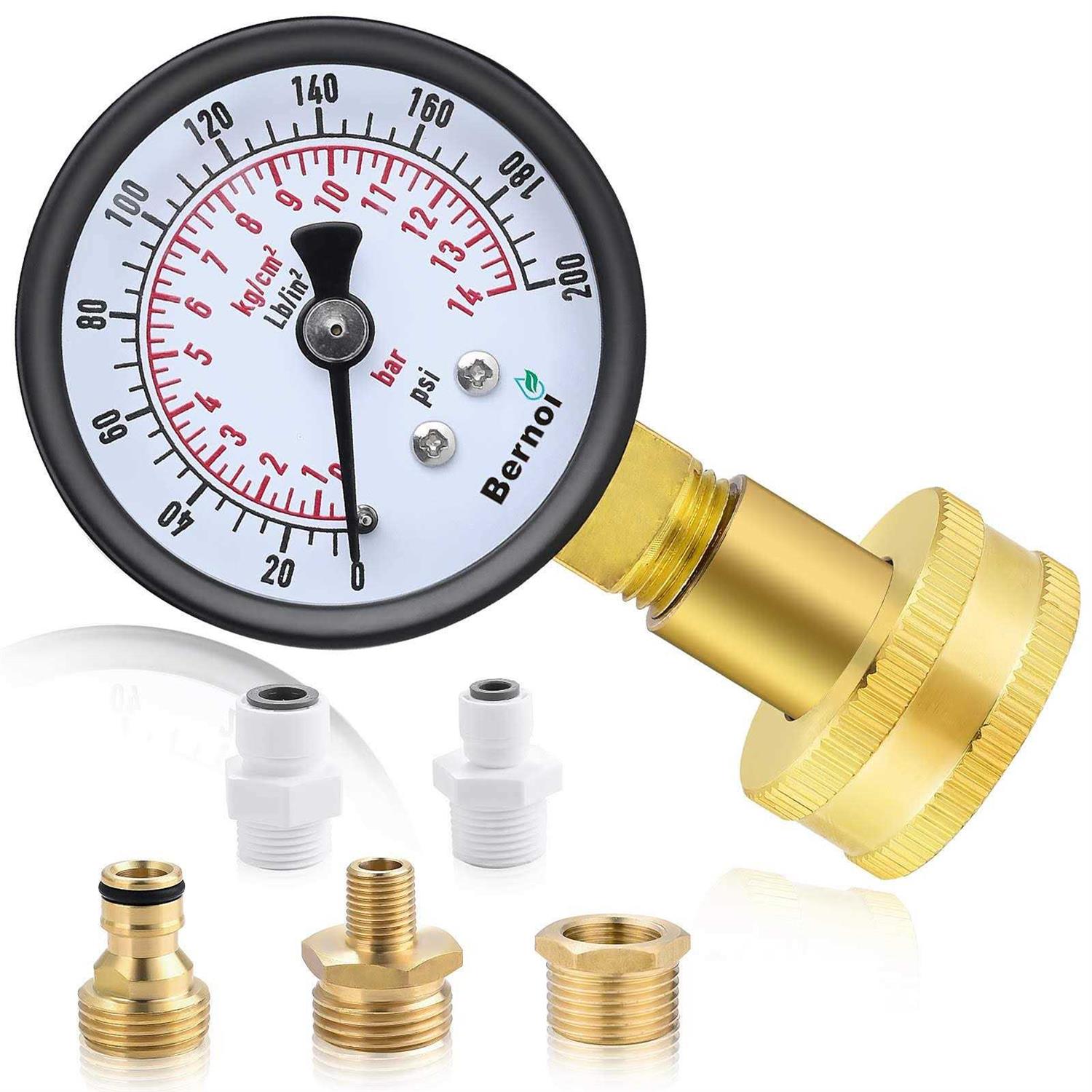 Water Pressure Gauge Kit,Universal Water Pressure Test Gauge with Lead-Free Brass Hose Fittings,3/4 Female Coupler Plus 5 Adapters to Test - Cheap Fitting