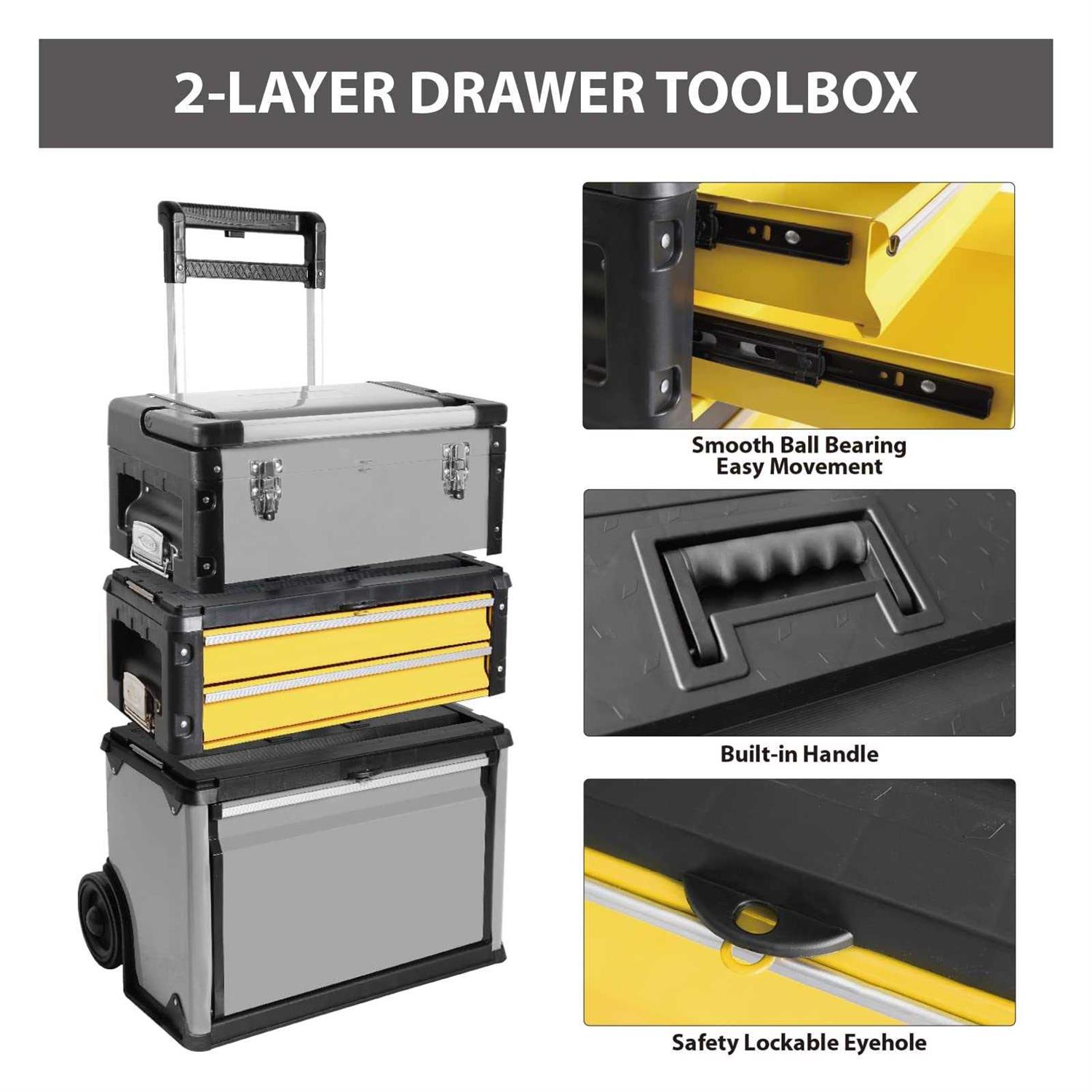 BIG RED Stackable Portable Metal Tool box Organizer with Wheels and 2 Drawers, Rolling Upright Trolley Tool Chest for Garage or Workshop - Cheap Fitting