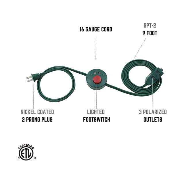 Clear Power 3 Outlet Indoor Extension Cord 16/2 SPT-2 w/Lighted footswitch CP10028 - Cheap Fitting