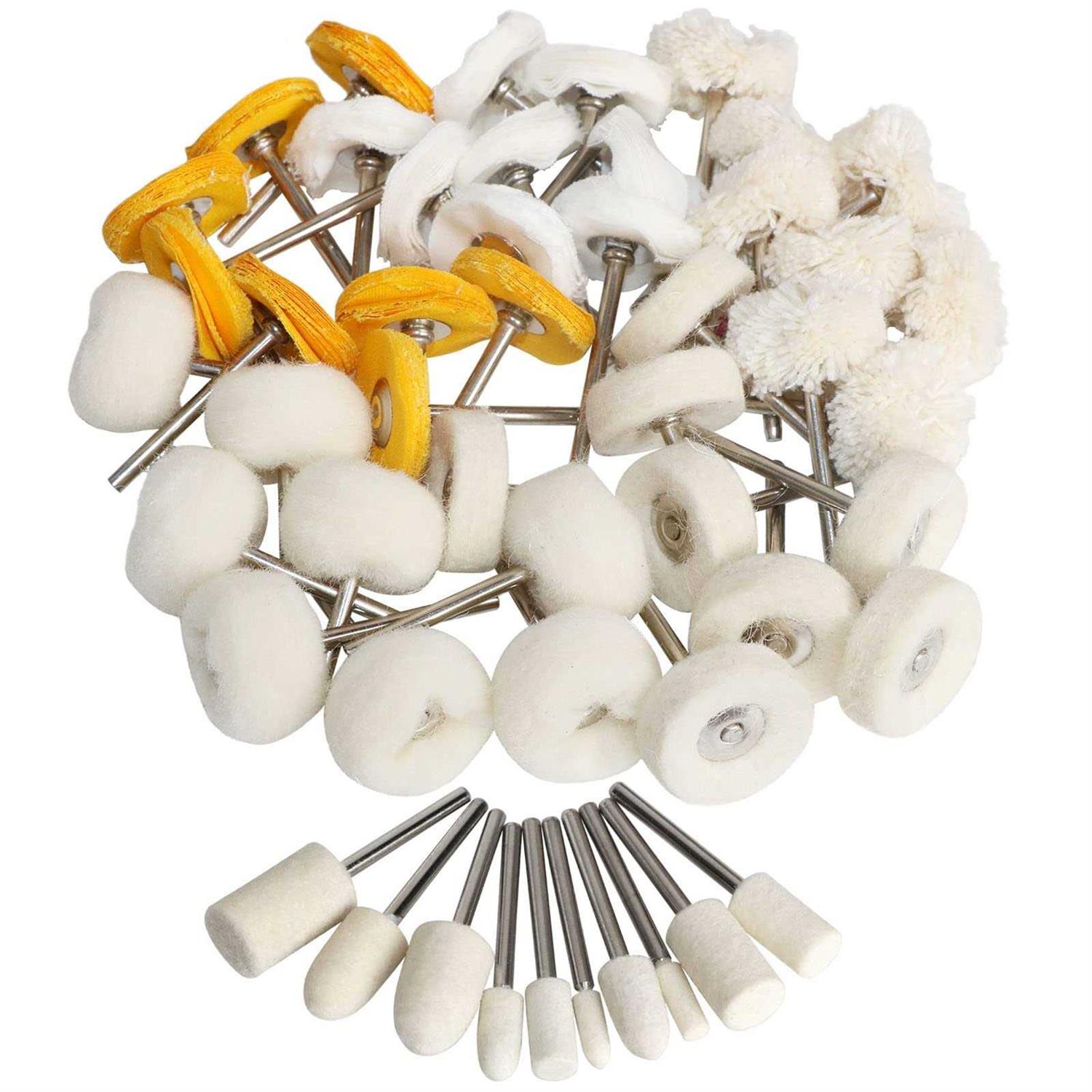 Fppo 1inch Polishing Buffing Wheel Set,Wool Felt Cotton Mounted 3mm Shank for Rotary Tool Accessories,Mini Brush Polishing Kit for Watch and Jewelry - Cheap Fitting