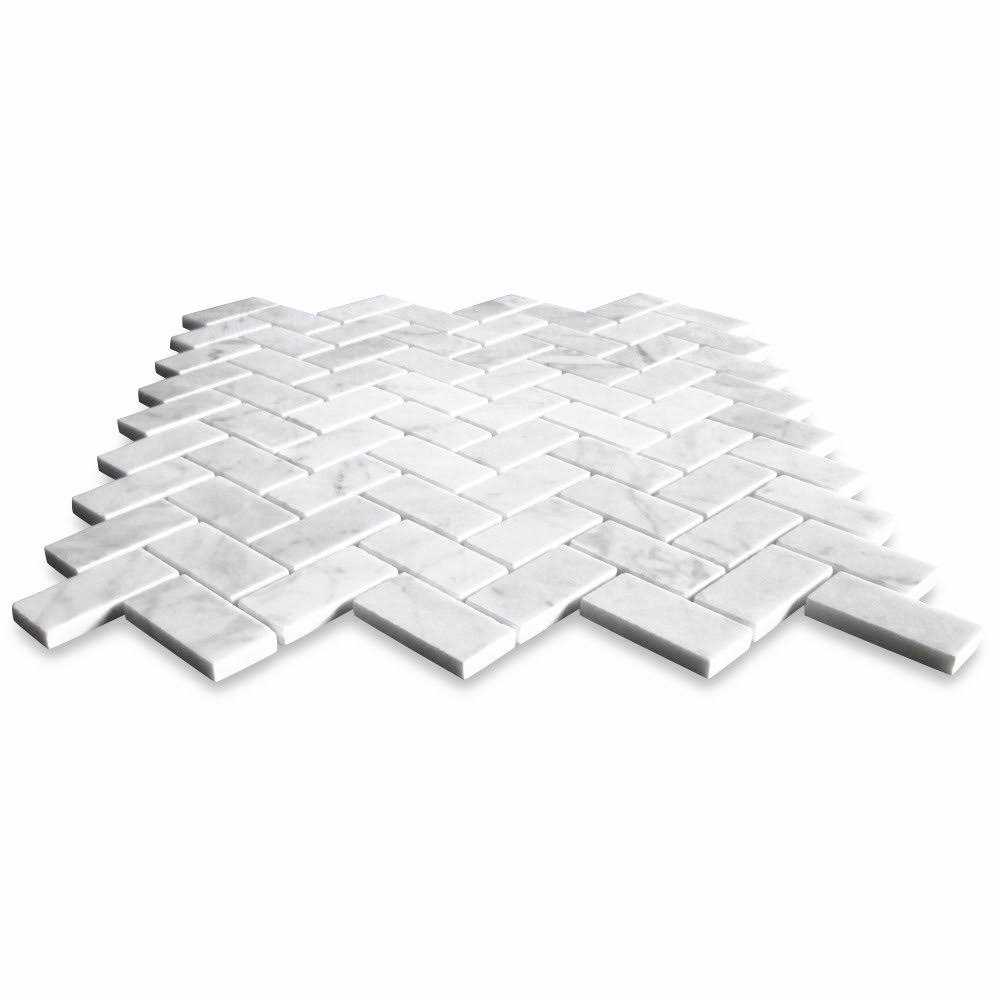 Marble Online Carrara Marble Herringbone Mosaic Venato Carrera Tile Polished 1×2 - Cheap Fitting