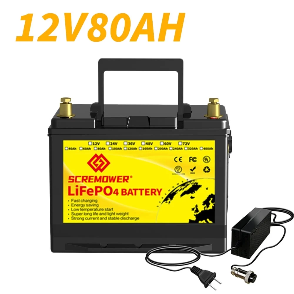 LiFePO4 12V 80AH Lithium Iron Battery Built-in 100A BMS for RV, Kids Ride on Car,Golf Cart - Cheap Fitting