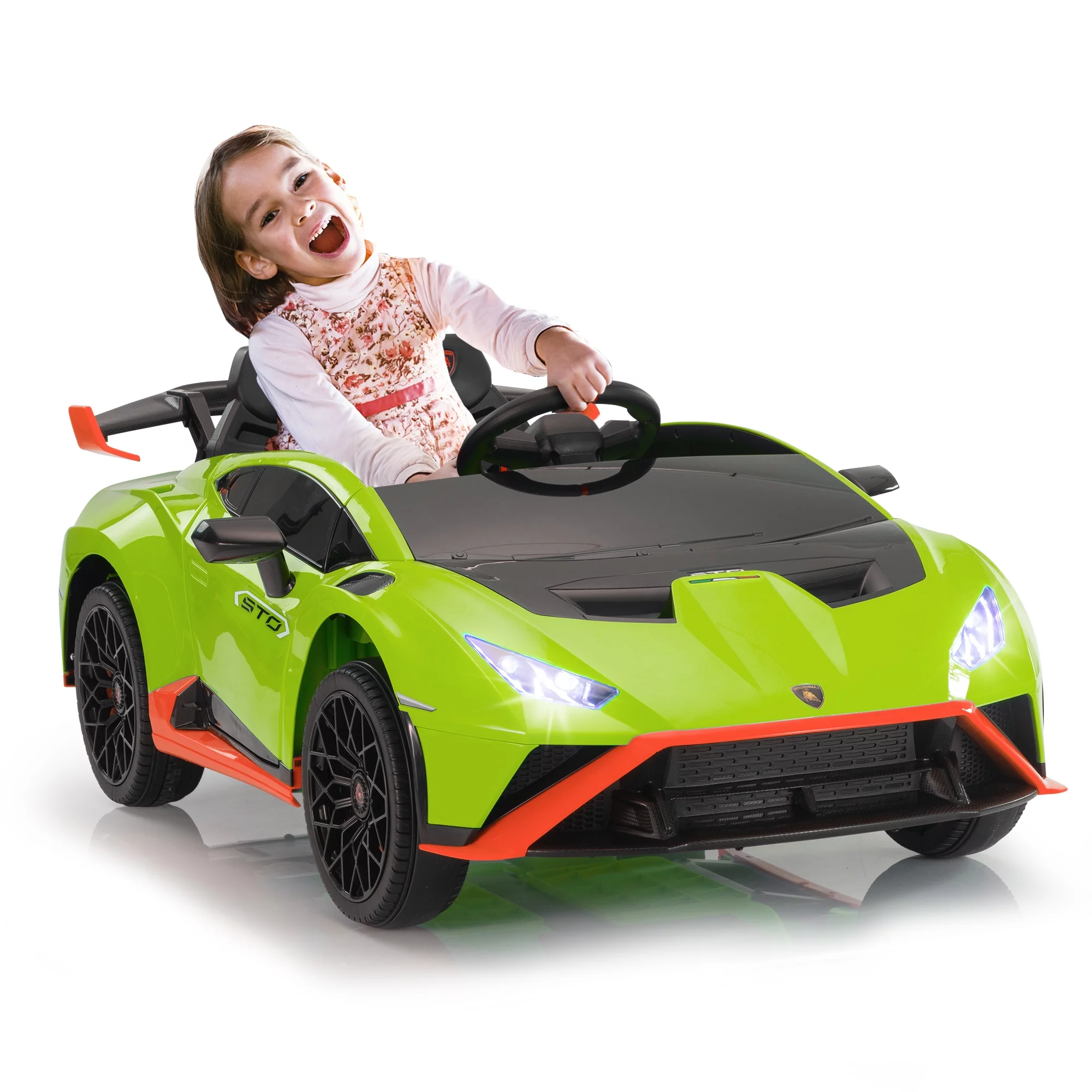 TOBBI 24V Lamborghini STO Licensed Kids Ride on Drift Car Gray Electric Car W/Remote Control LED Lights, up to 10 mph - Cheap Fitting
