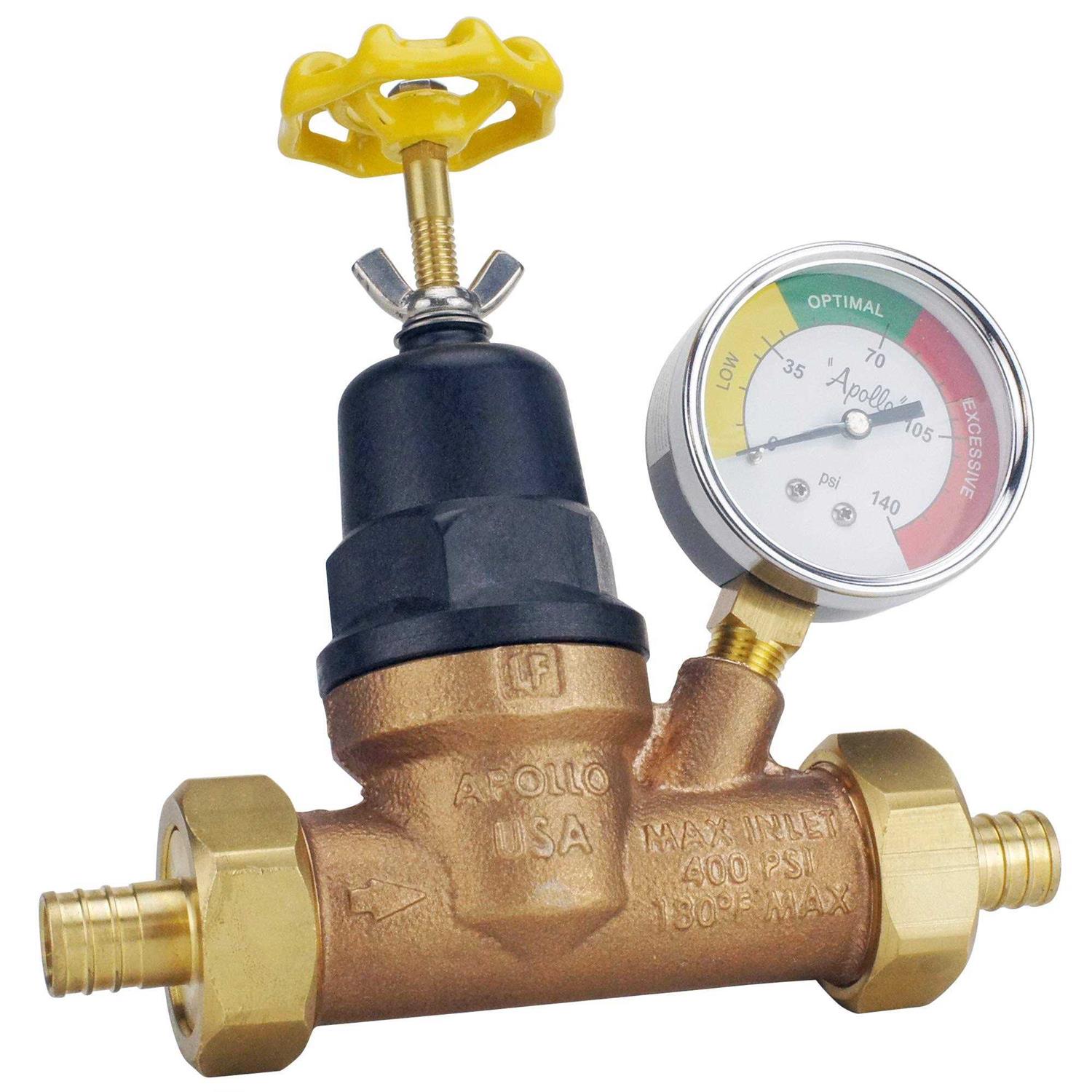 Apollo APXPRV34WG 3/4 in. Bronze Double Union PEX Water Pressure Regulator with Gauge - Cheap Fitting