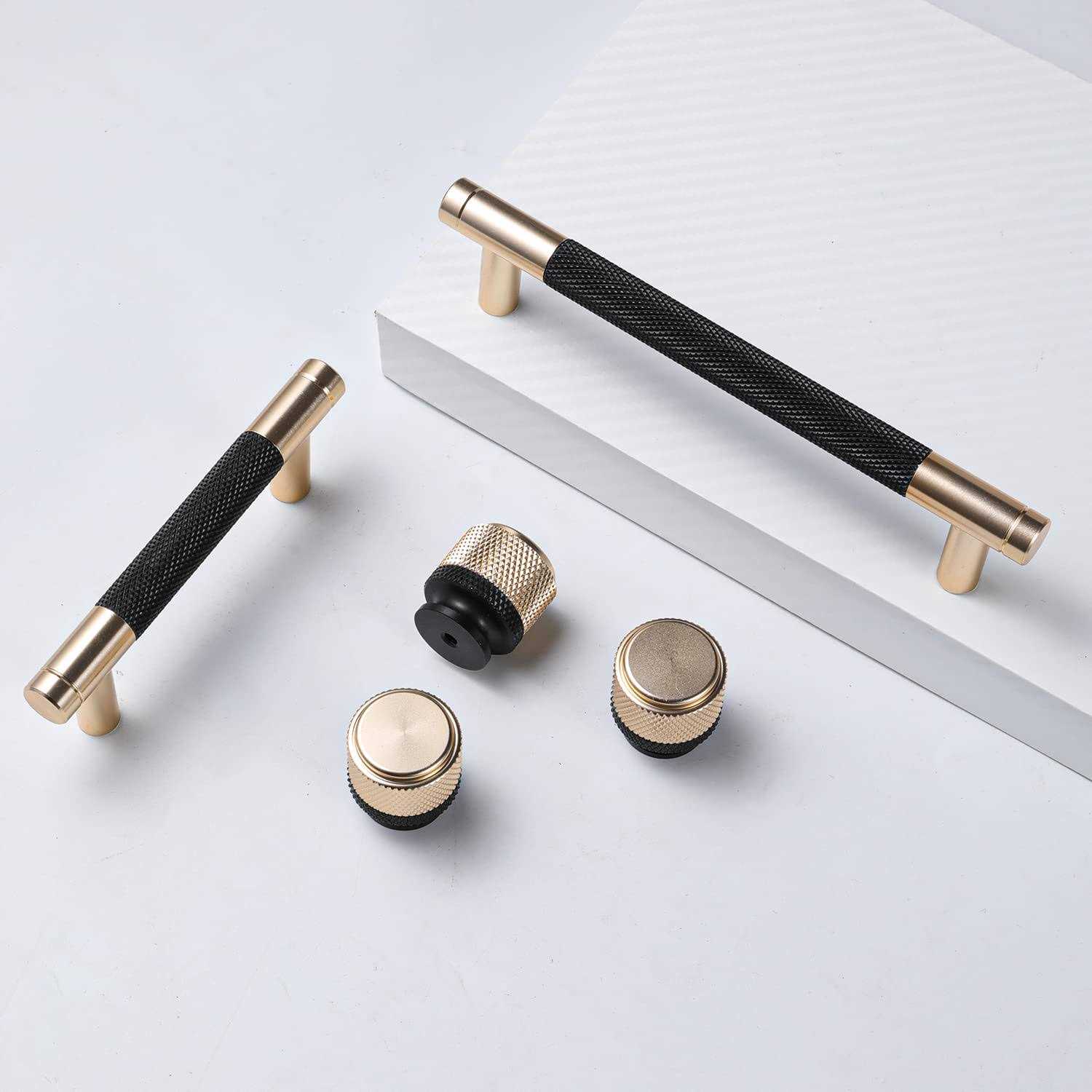 Ntresbonne 12 Pack Barrel Cabinet Pulls Gold and Black Cupboard Aluminum Handles Drawer Pull Cabinet Handles - Cheap Fitting