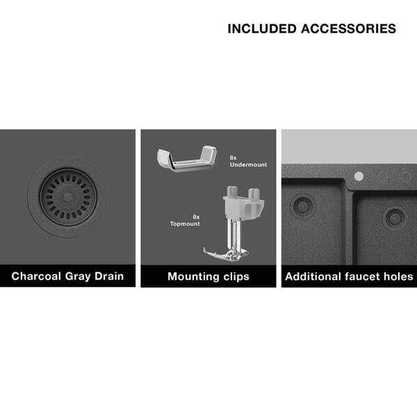 Glacier Bay Stonehaven Drop-in/Undermount Granite Composite 33 Double Bowl Kitchen Sink Strainer STHMDN175DM 12 - Cheap Fitting