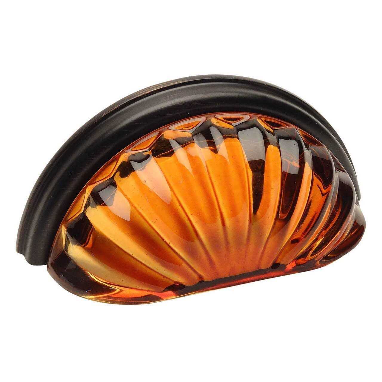 Cosmas 6381ORB-A Oil Rubbed Bronze with Amber Glass Cabinet Cup Pull - Cheap Fitting