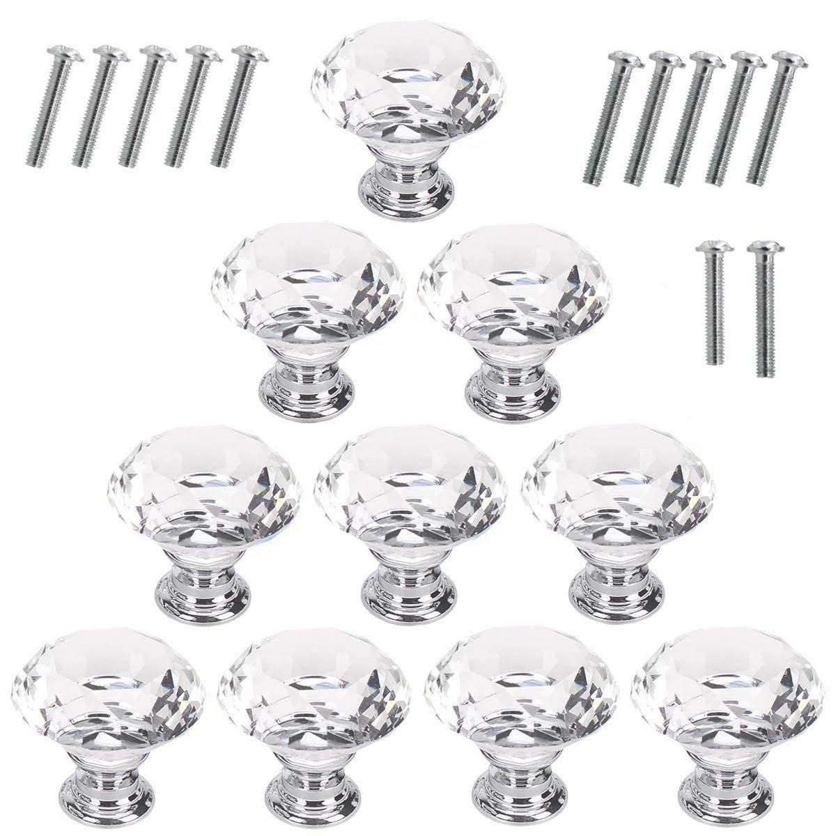 Akstore 10 Pcs Crystal Glass Cabinet Knobs 30mm Diamond Shape Drawer Kitchen Cabinets Dresser Cupboard Wardrobe Pulls Handles - Cheap Fitting
